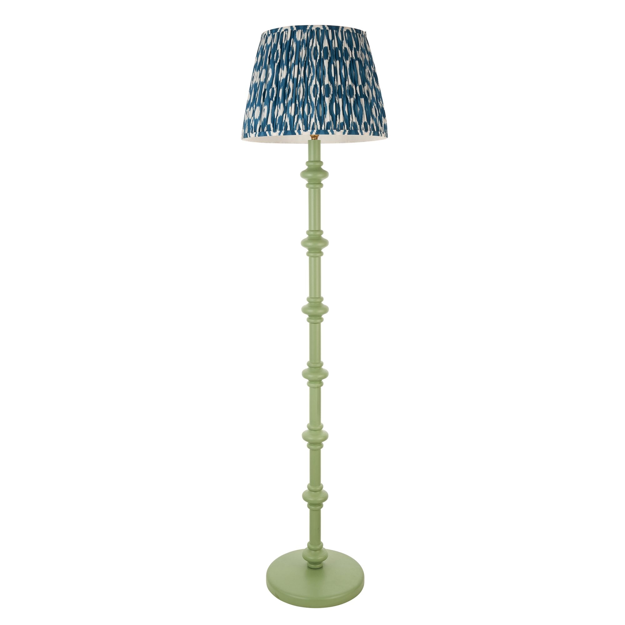 Endon Carnaby Satin Cotswold Green Floor Lamp & Ikat 40cm Marlin Blue Shade