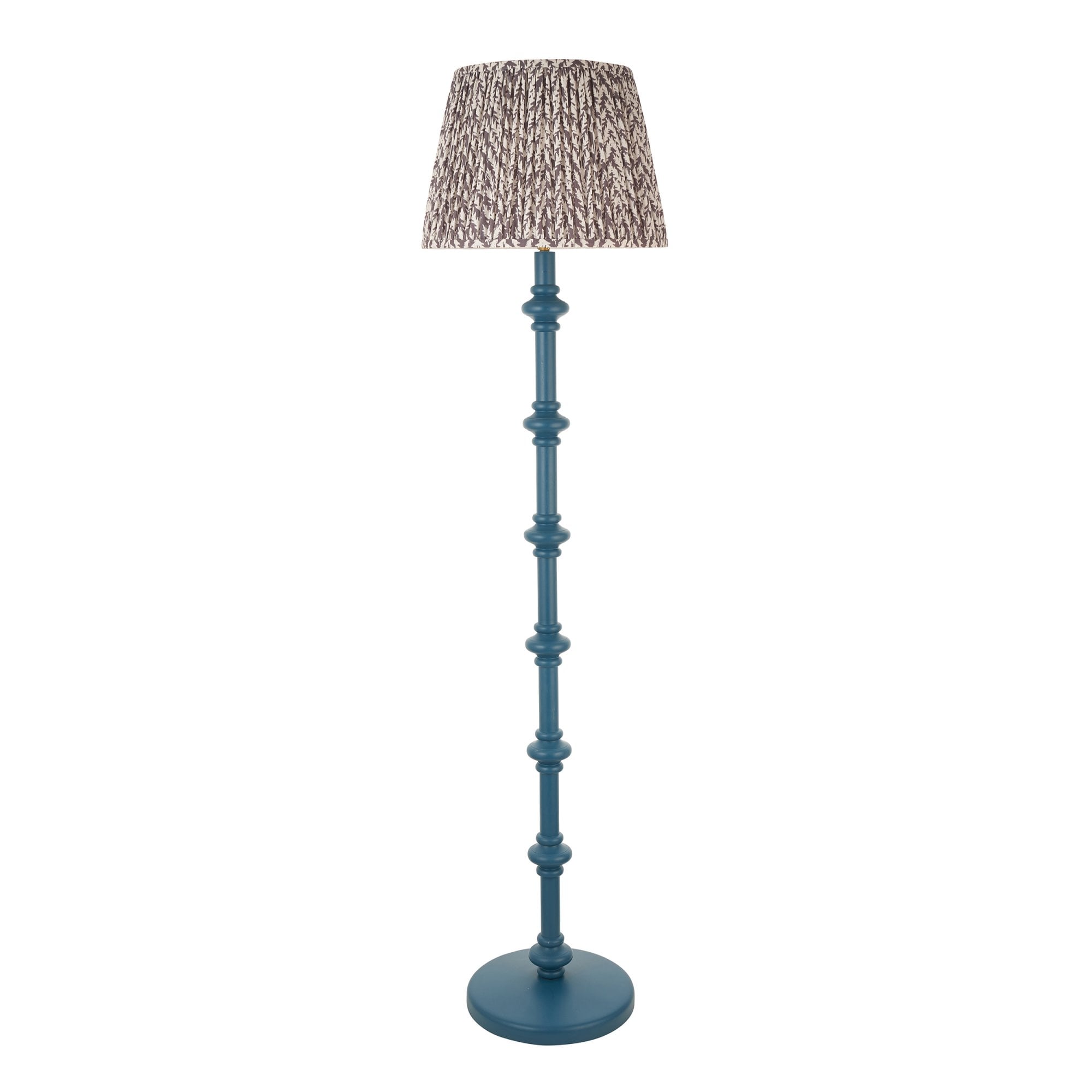 Endon Carnaby Satin Marlin Blue Floor Lamp & Leaf 40cm Pearl Grey Shade
