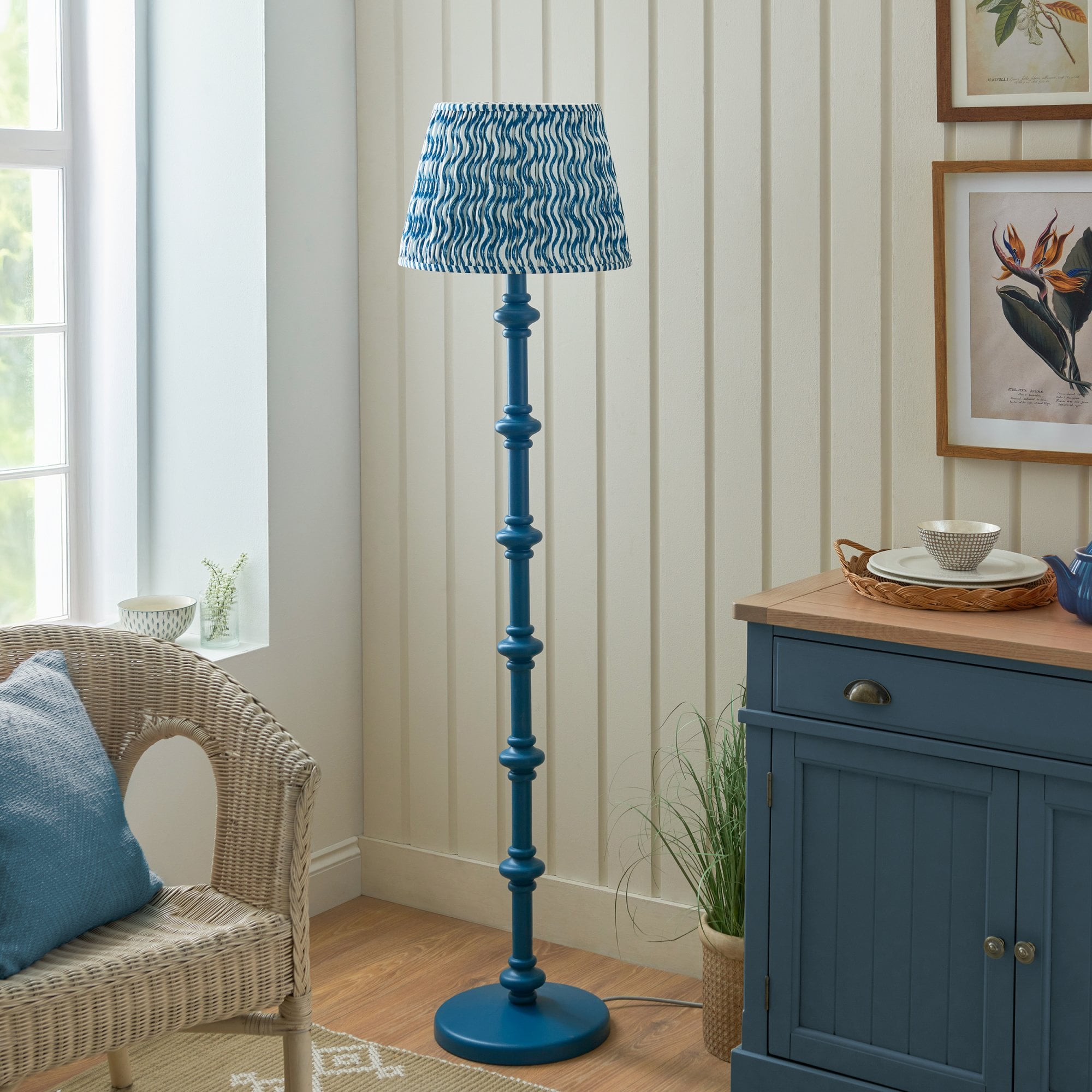 Endon Carnaby Satin Marlin Blue Floor Lamp & Ripple 40cm Marlin Blue Shade