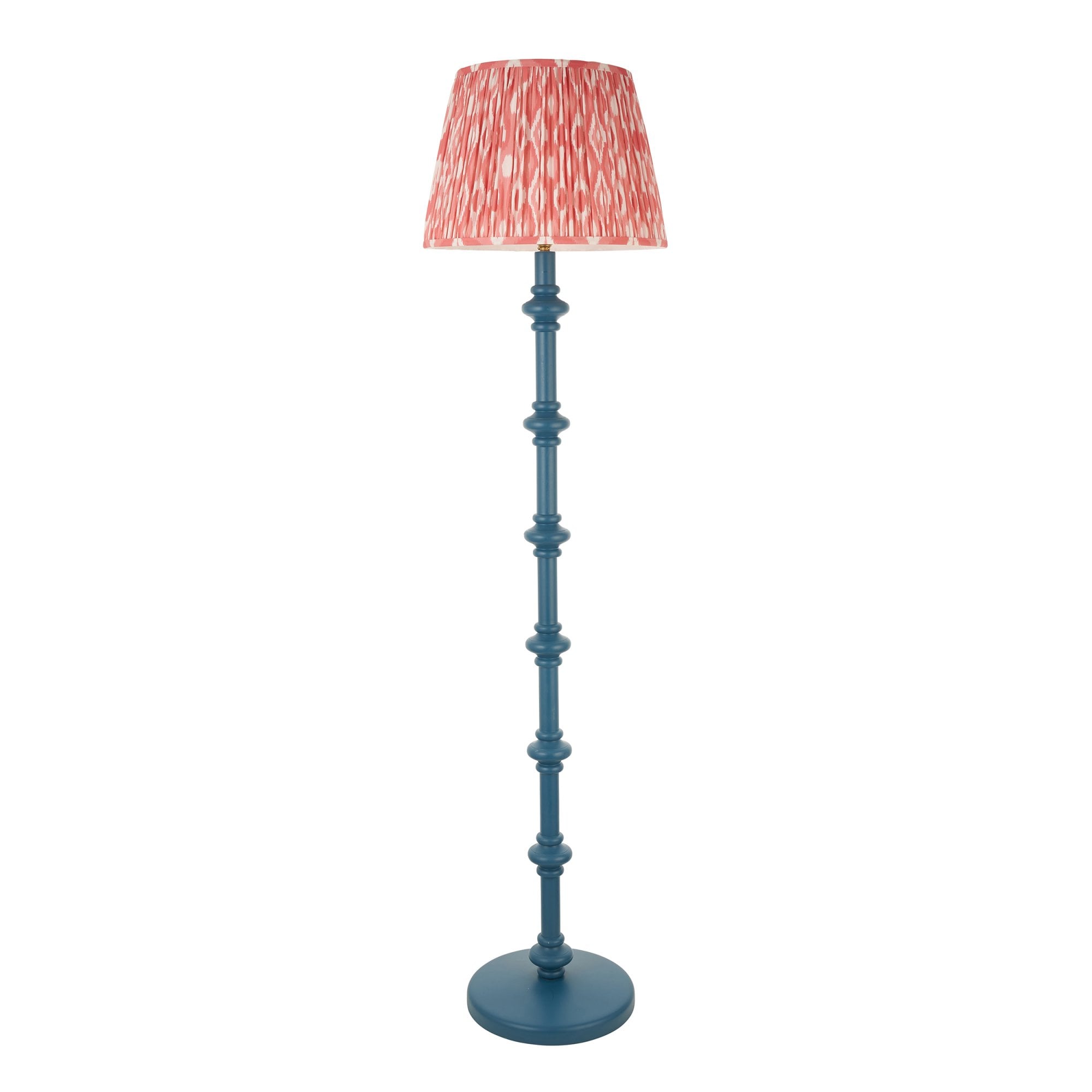 Endon Carnaby Satin Marlin Blue Floor Lamp & Ikat 40cm Coral Pink Shade