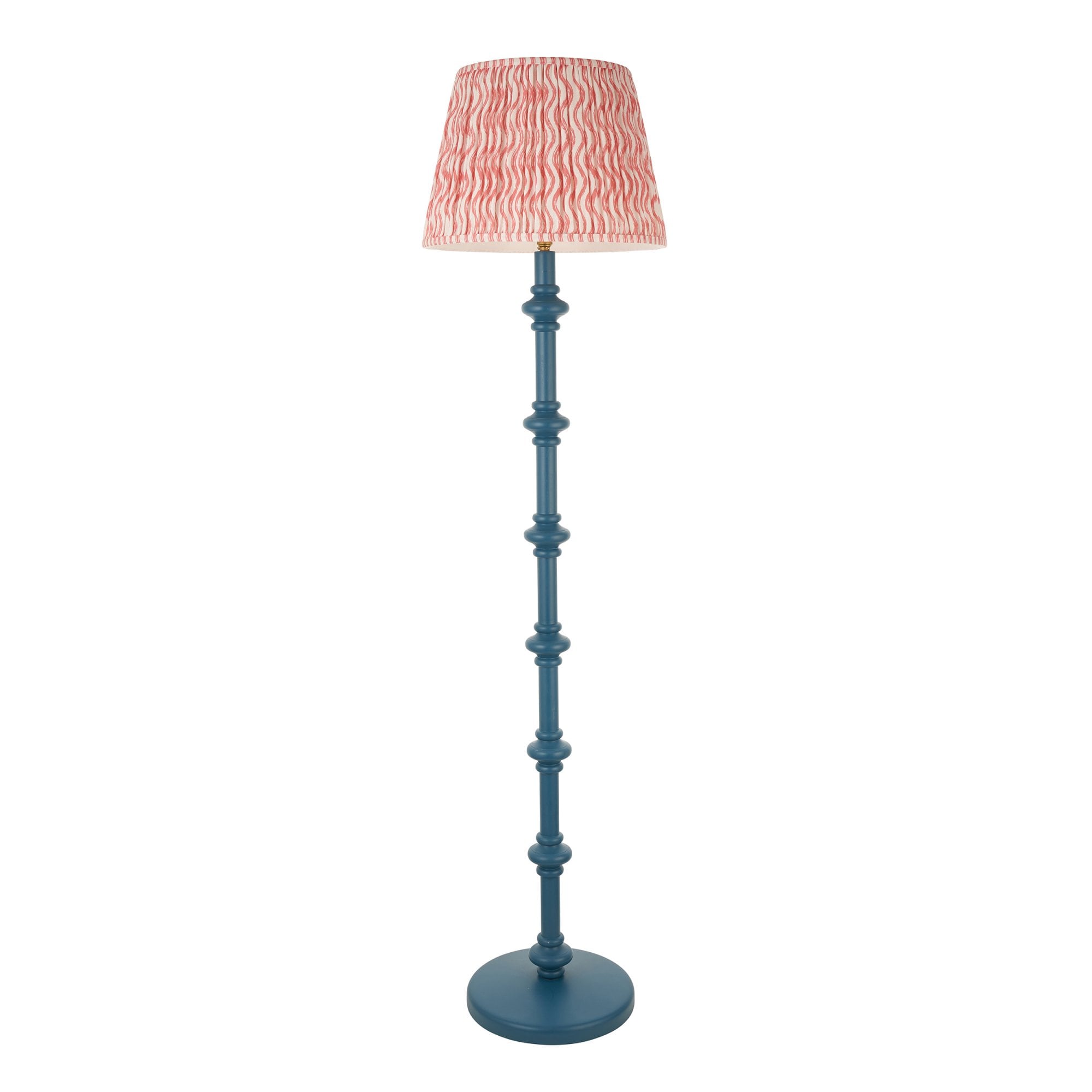 Endon Carnaby Satin Marlin Blue Floor Lamp & Ripple 40cm Coral Pink Shade