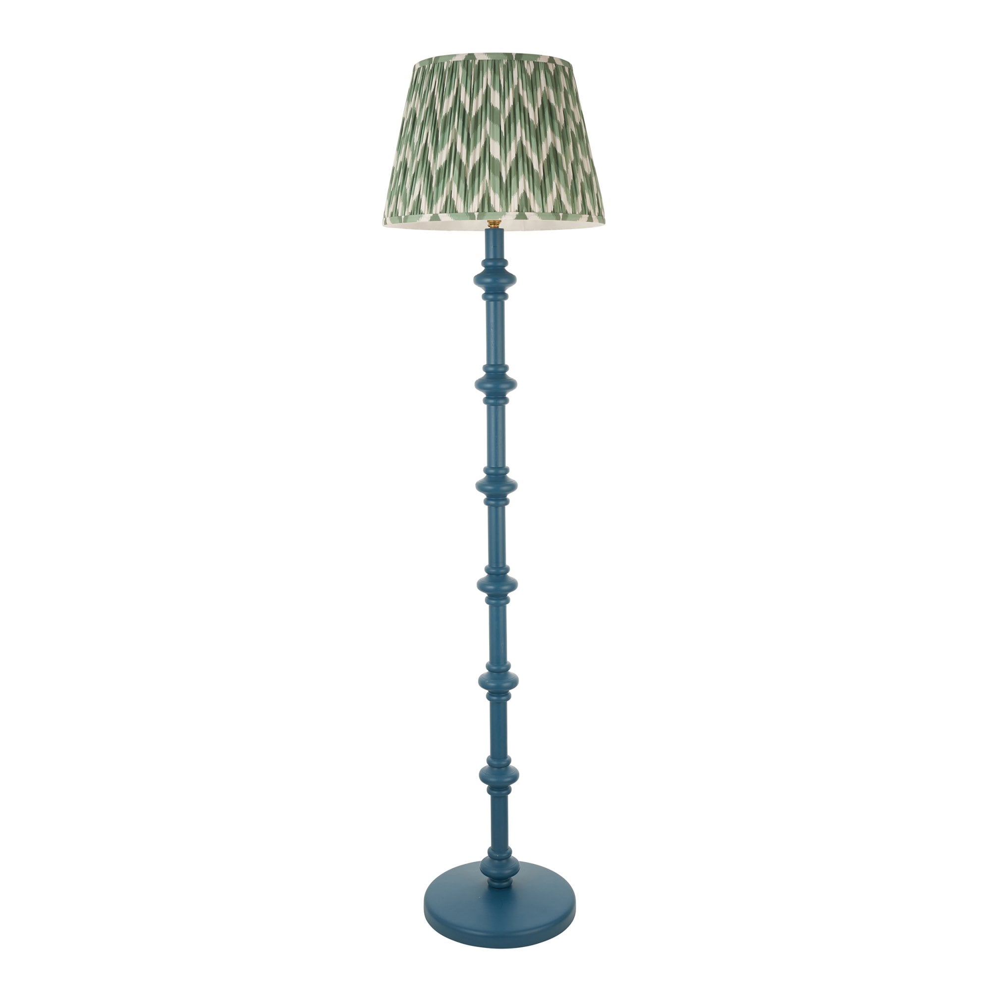 Endon Carnaby Satin Marlin Blue Floor Lamp & Zigzag 40cm Cotswold Green Shade