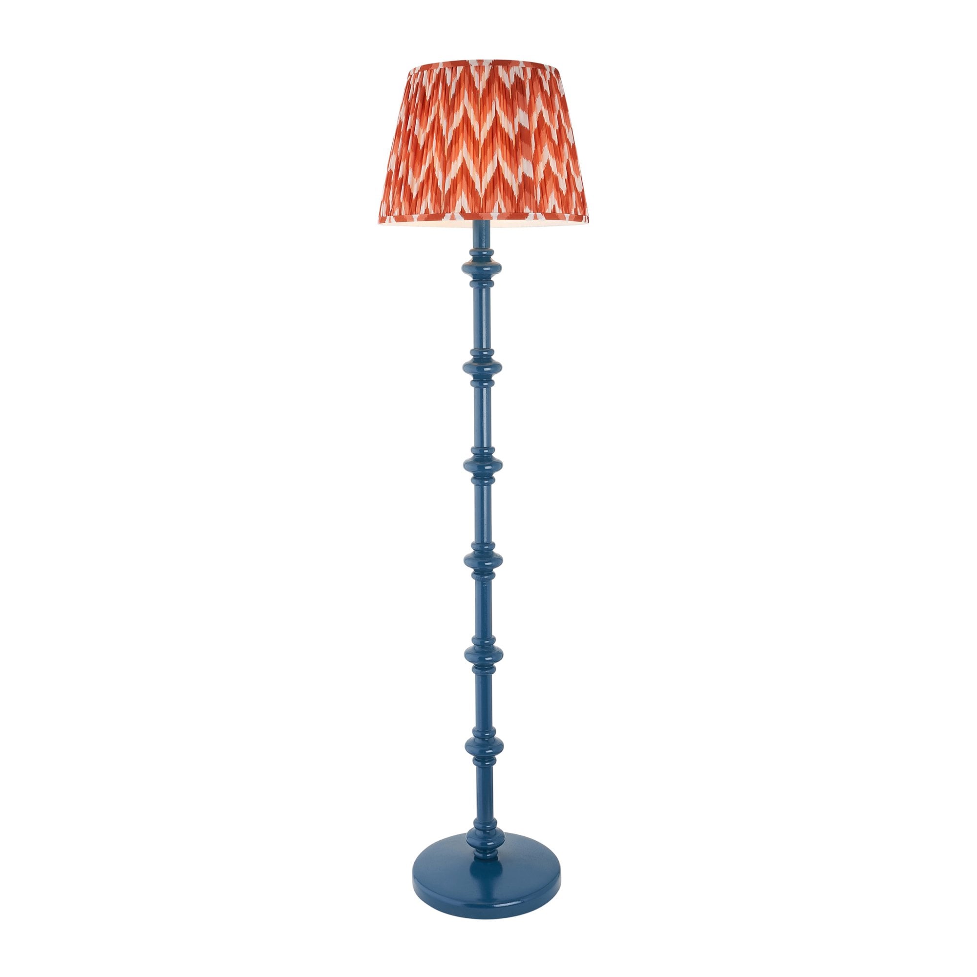 Endon Carnaby Satin Marlin Blue Floor Lamp & Zigzag 40cm Apricot Orange Shade