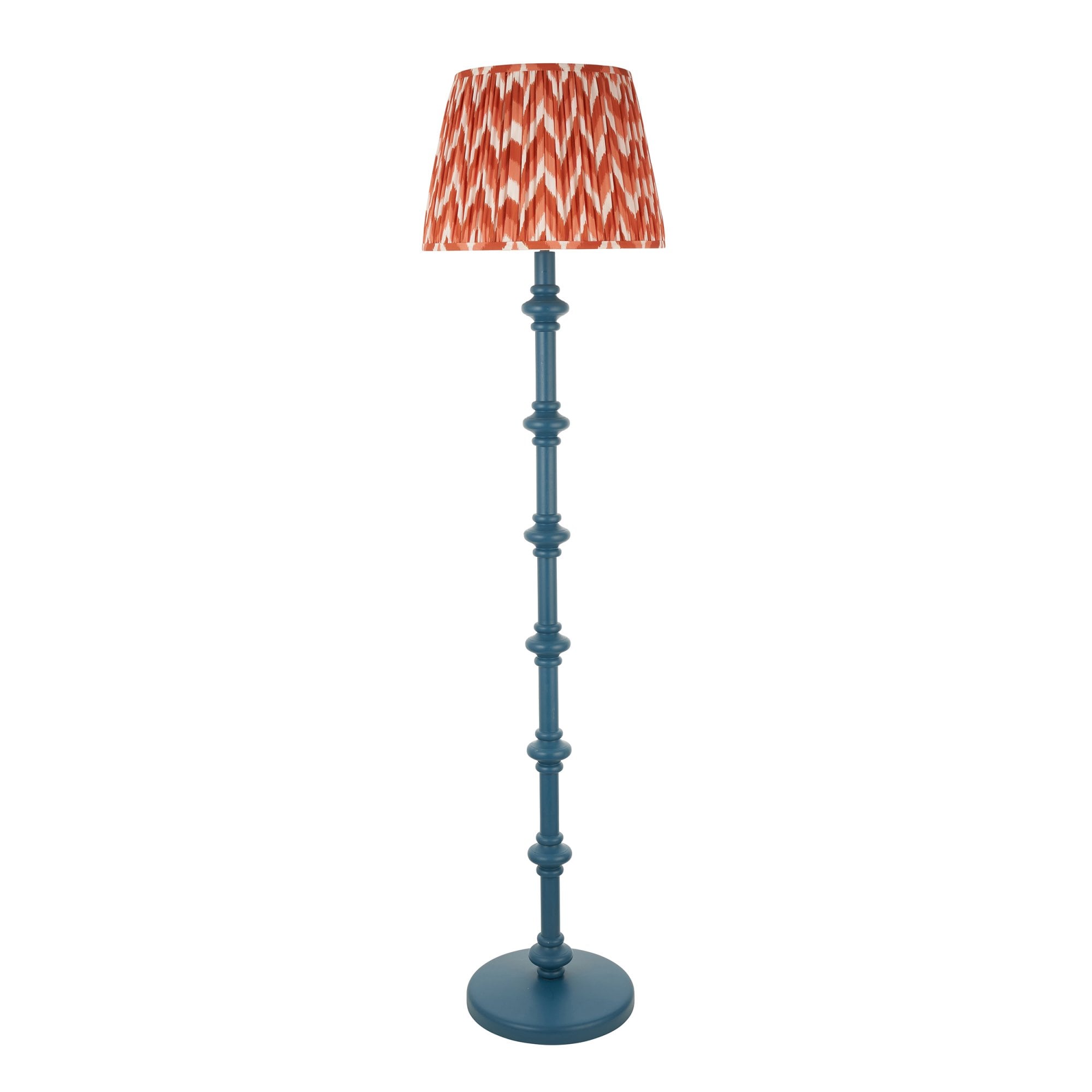 Endon Carnaby Satin Marlin Blue Floor Lamp & Zigzag 40cm Apricot Orange Shade