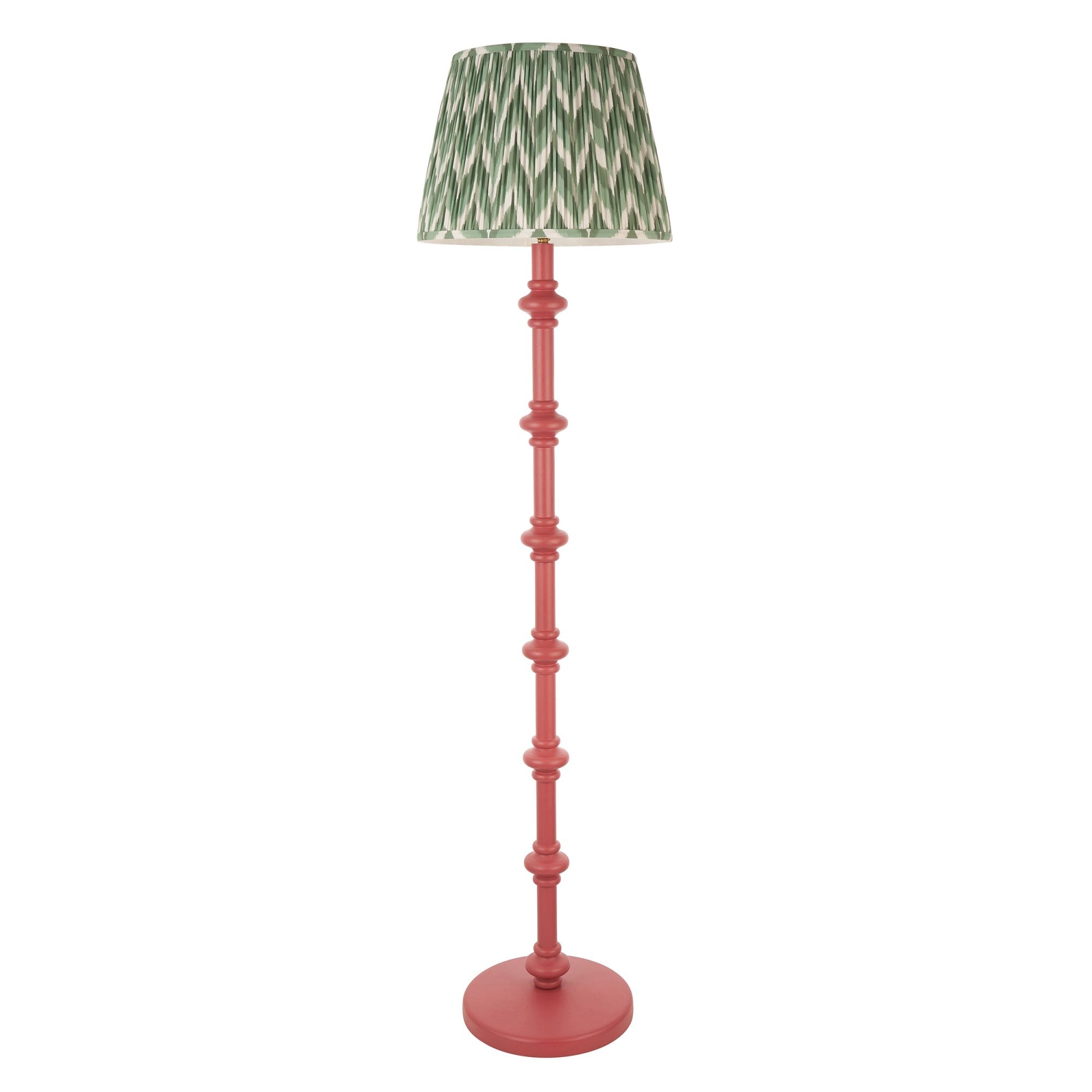 Endon Carnaby Satin Pink Clay Floor Lamp & Zigzag 40cm Cotswold Green Shade
