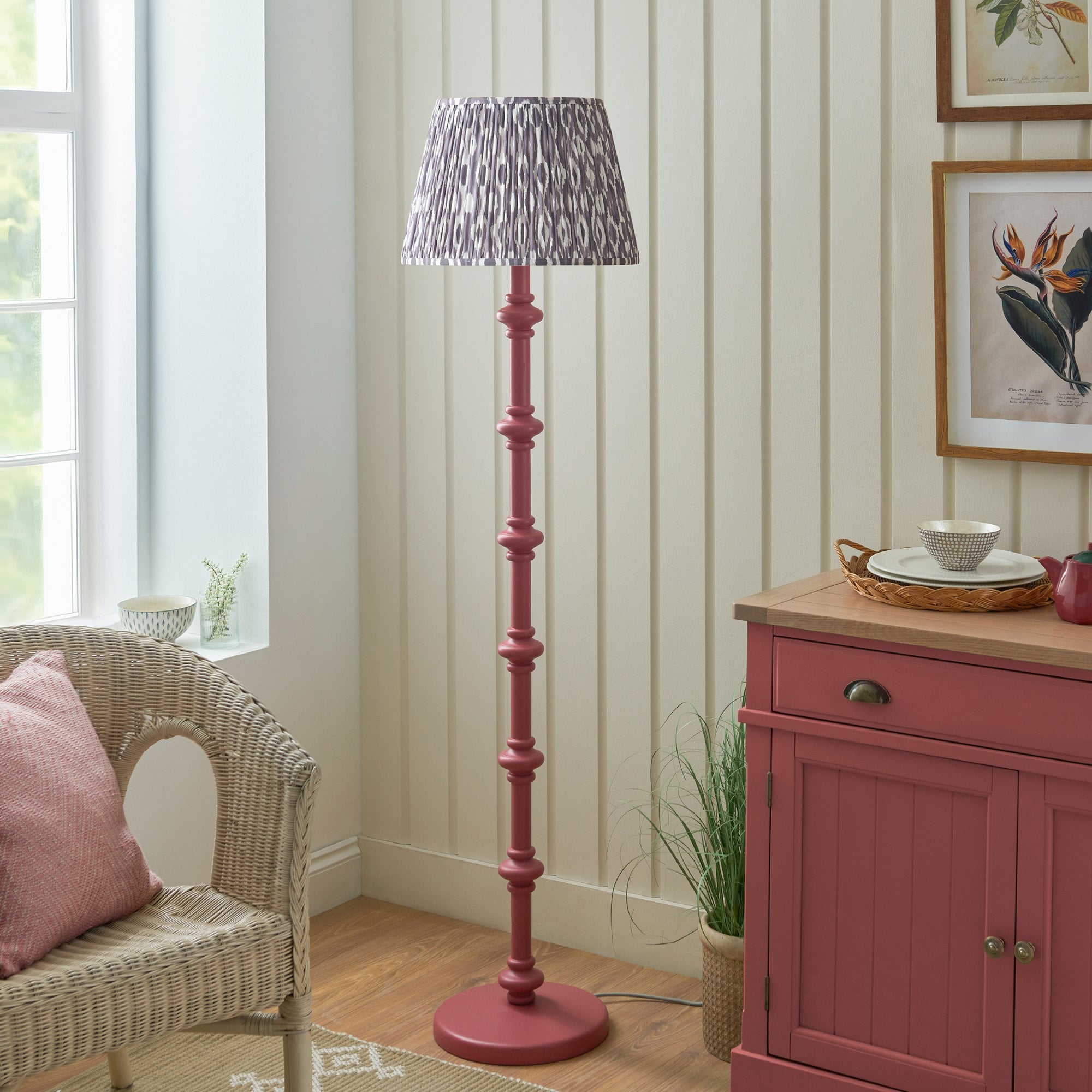 Endon Carnaby Floor Lamp & Ikat 40cm Pearl Grey Shade
