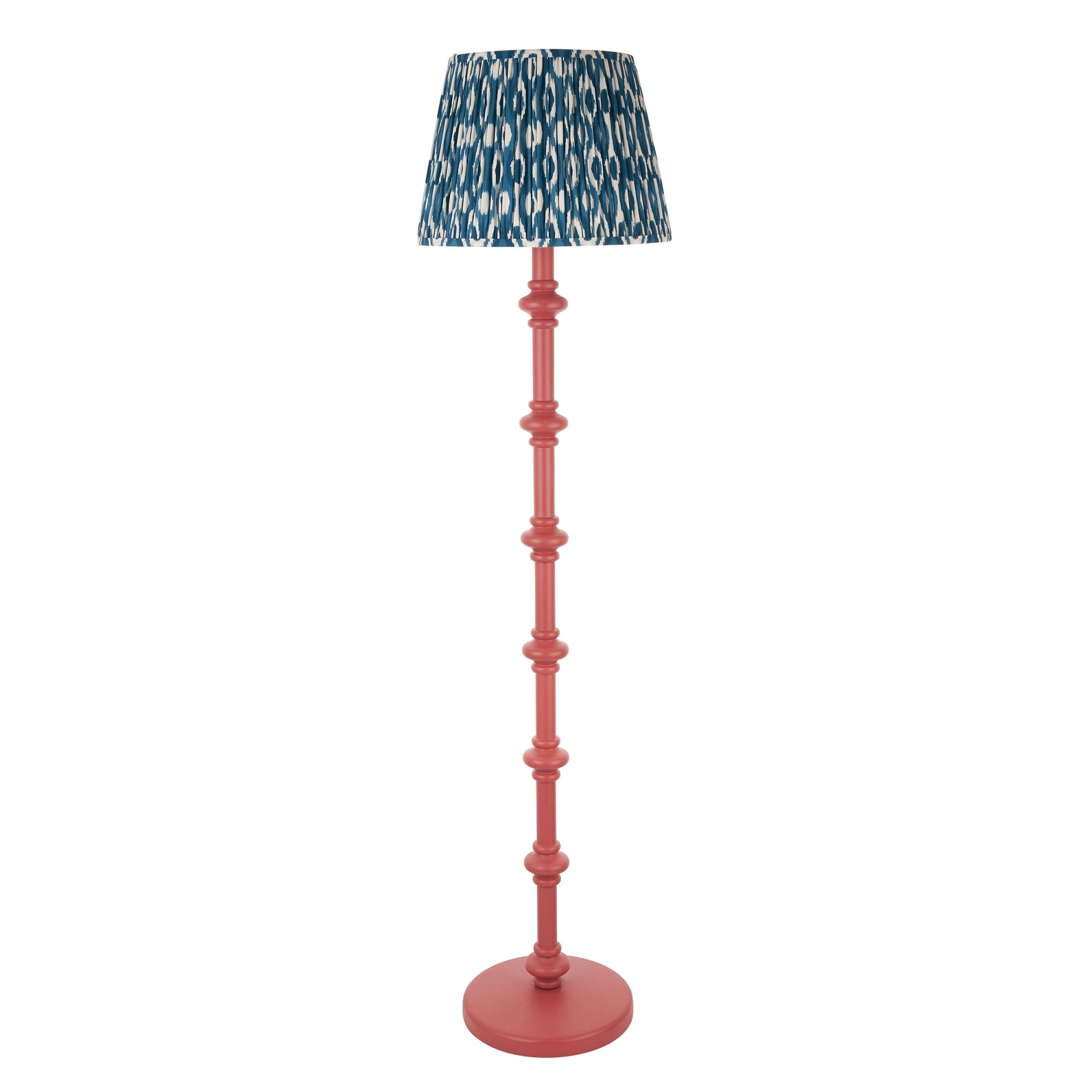 Endon Carnaby Satin Pink Clay Floor Lamp & Ikat 40cm Marlin Blue Shade