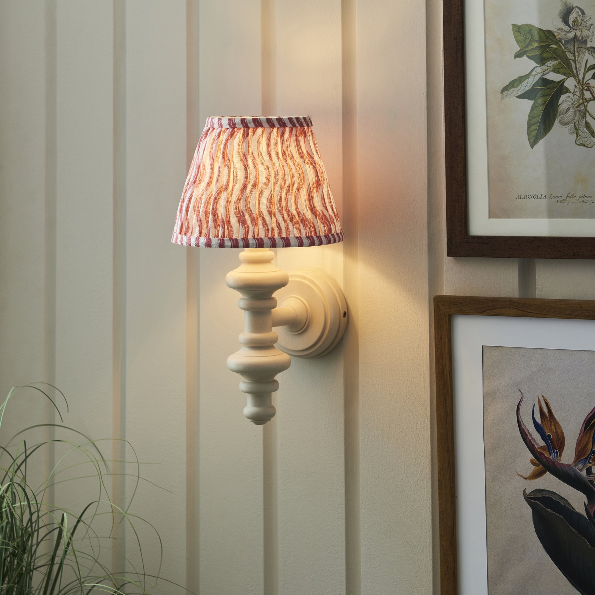 Endon Carnaby Satin Almond White Wall Light & Ripple 20cm Coral Pink Shade