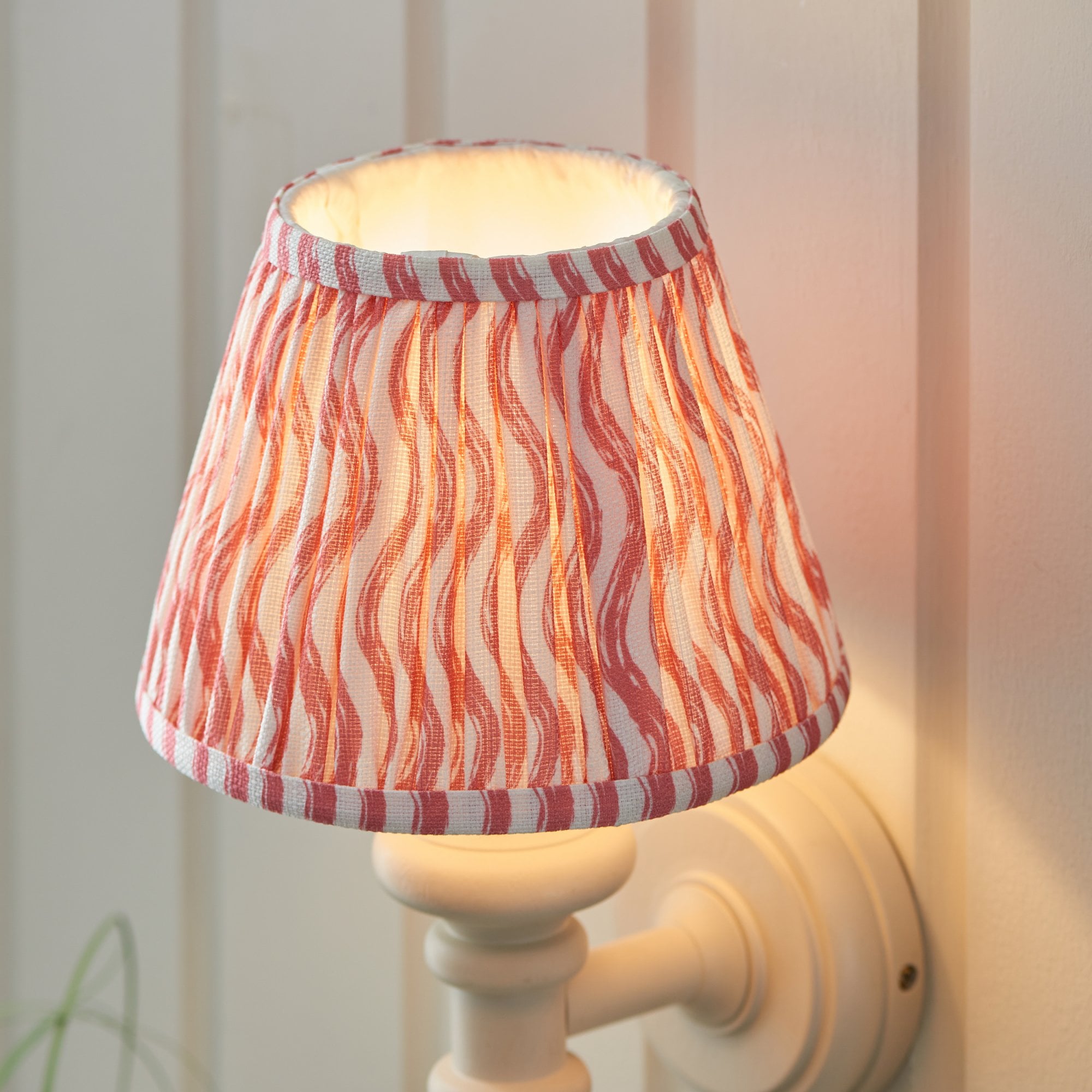 Endon Carnaby Satin Almond White Wall Light & Ripple 20cm Coral Pink Shade
