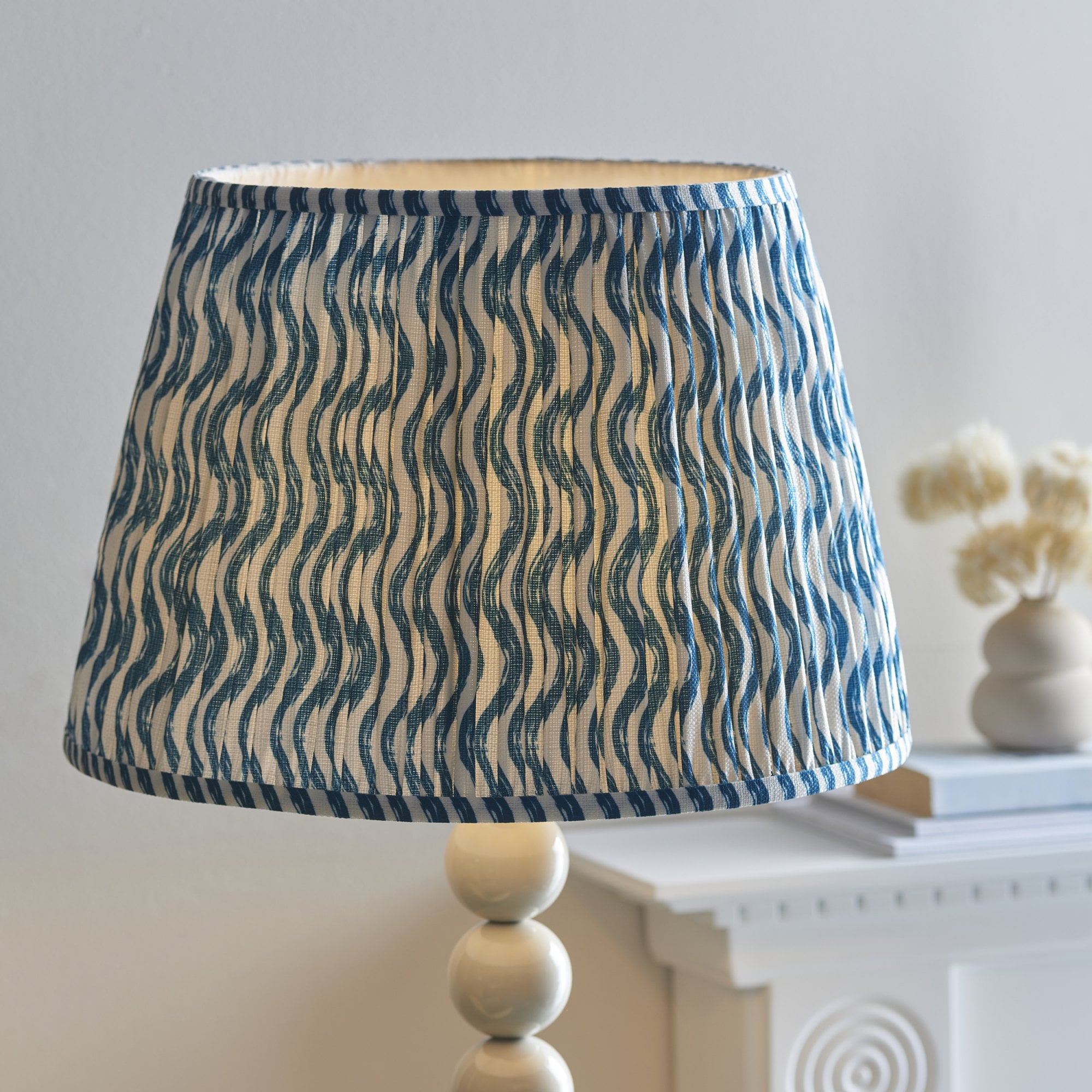 Endon Higgledy Gloss Almond White Floor Lamp & Ripple 40cm Marlin Blue Shade