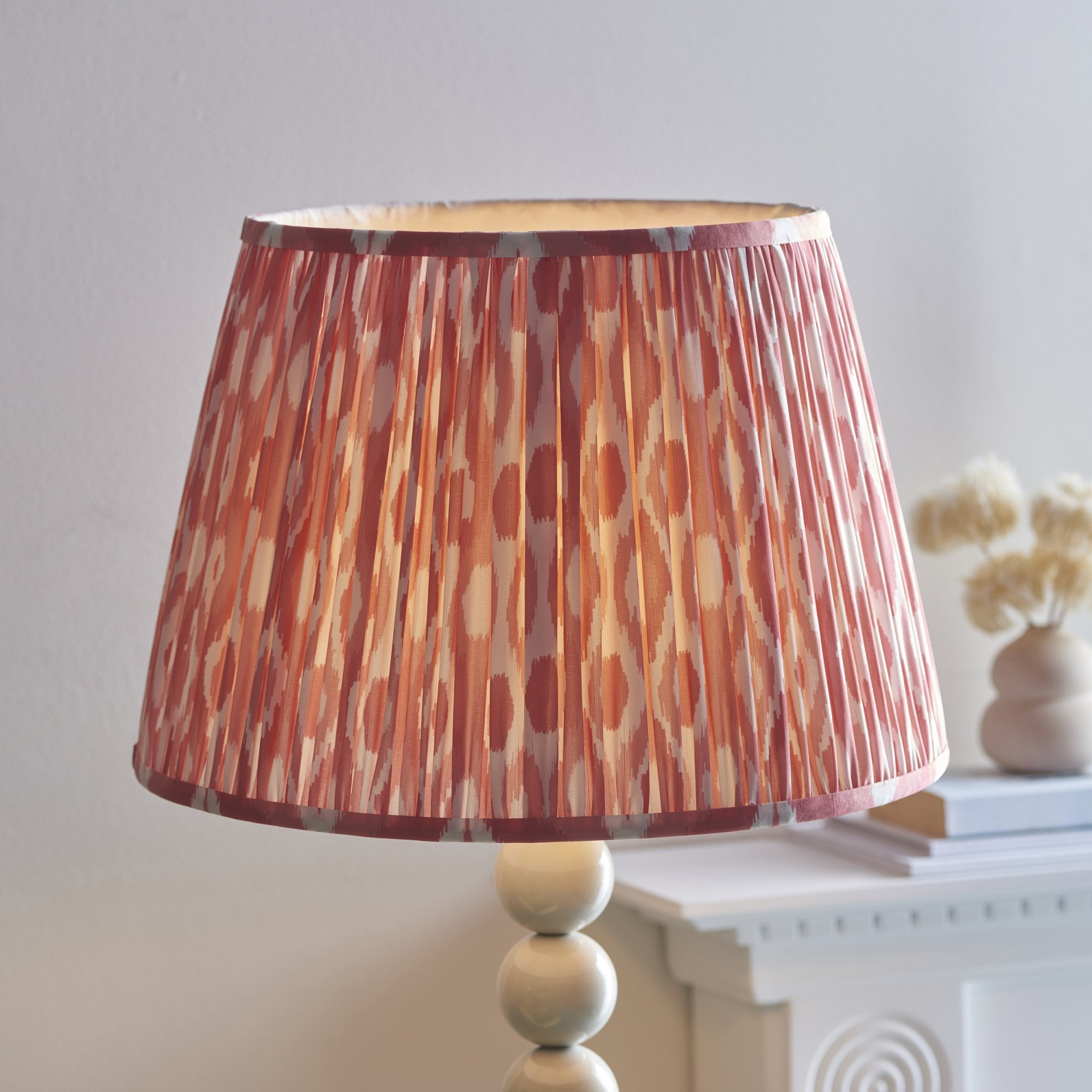 Endon Higgledy Gloss Almond White Floor Lamp & Ikat 40cm Coral Pink Shade