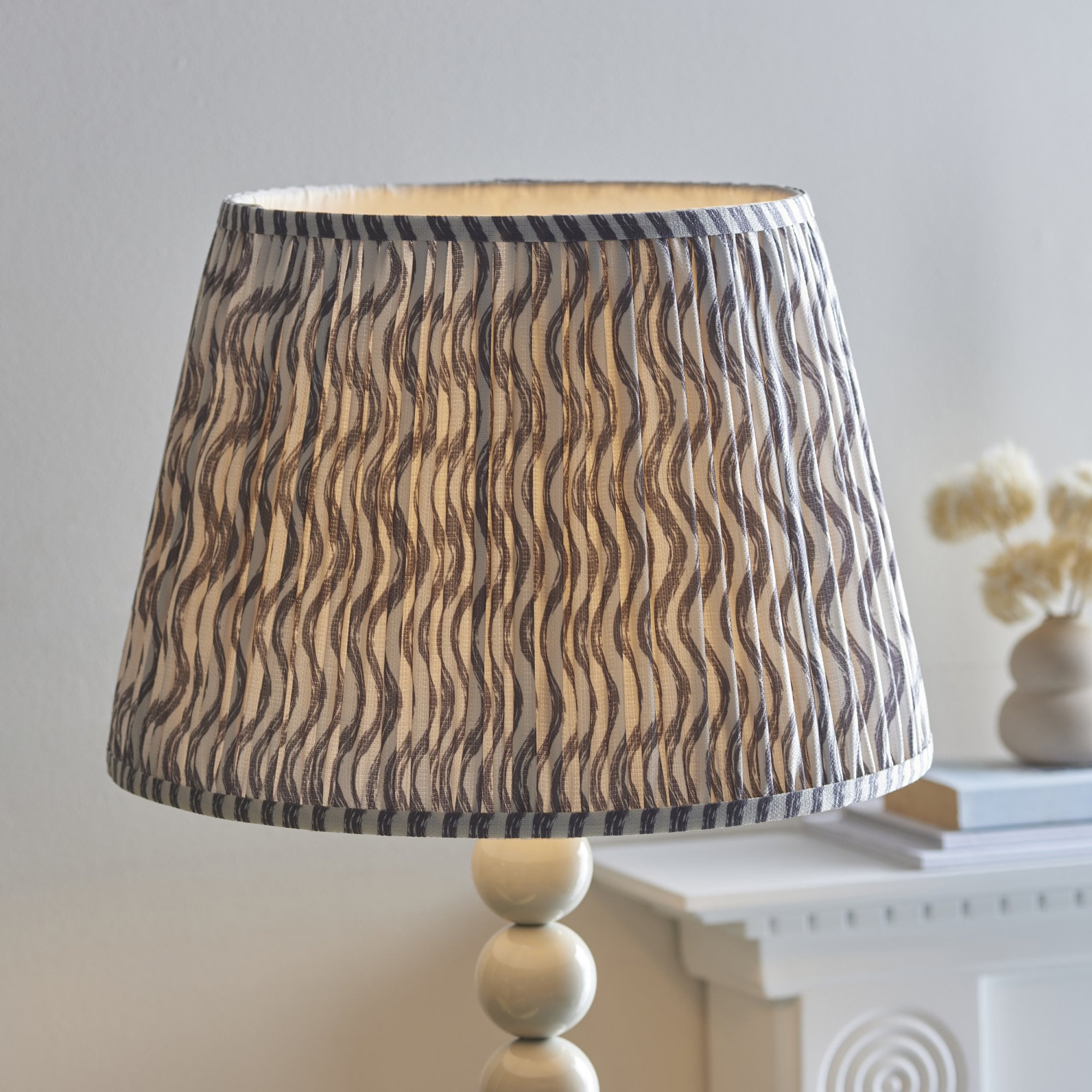 Endon Higgledy Gloss Almond White Floor Lamp & Ripple 40cm Pearl Grey Shade