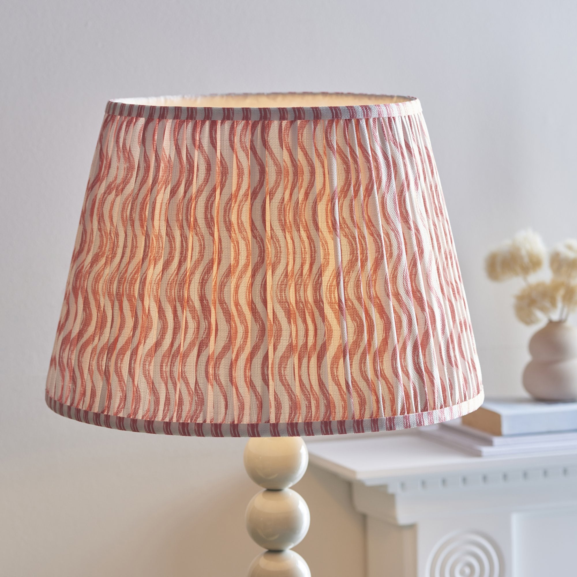 Endon Higgledy Gloss Almond White Floor Lamp & Ripple 40cm Coral Pink Shade