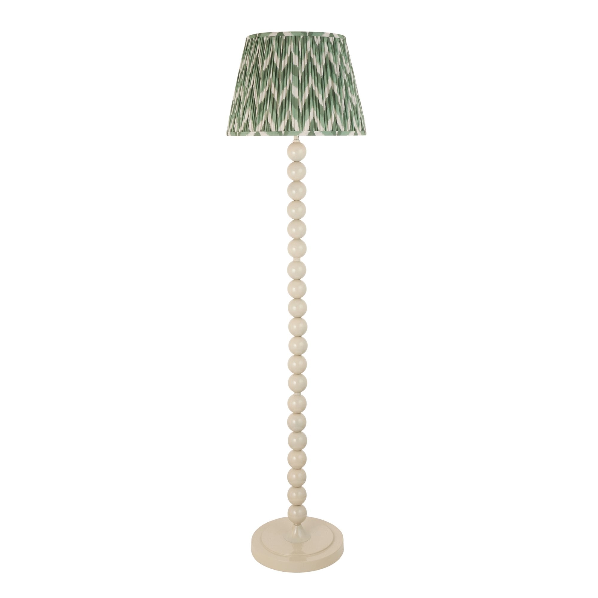 Endon Higgledy Gloss Almond White Floor Lamp & Zigzag 40cm Cotswold Green Shade