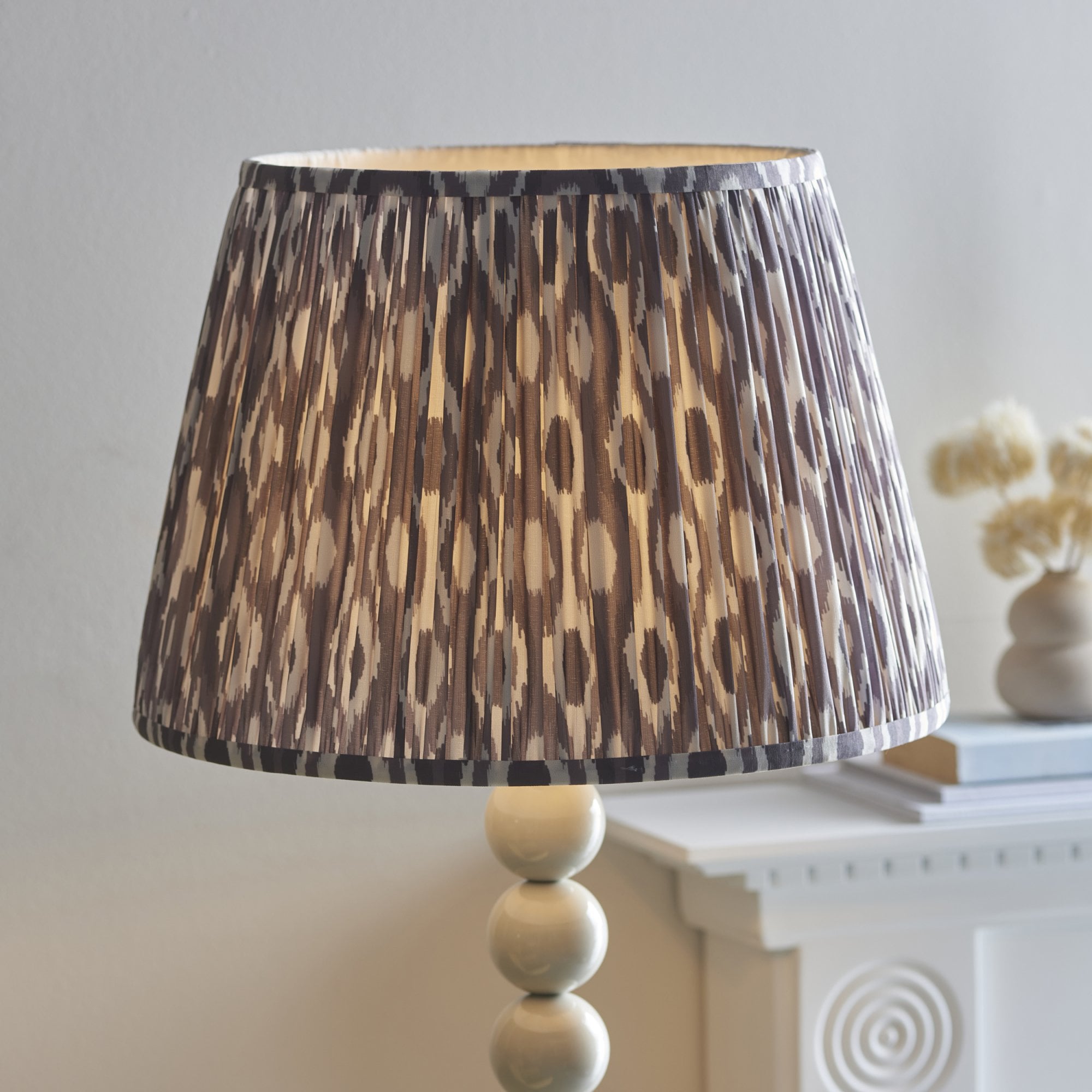 Endon Higgledy Floor Gloss Almond White Lamp & Ikat 40cm Pearl Grey Shade