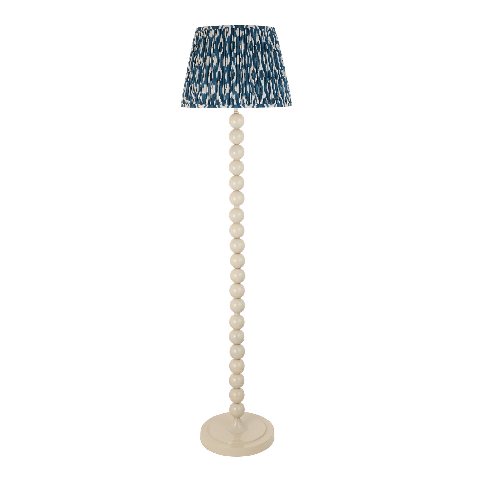 Endon Higgledy Gloss Almond White Floor Lamp & Ikat 40cm Marlin Blue Shade