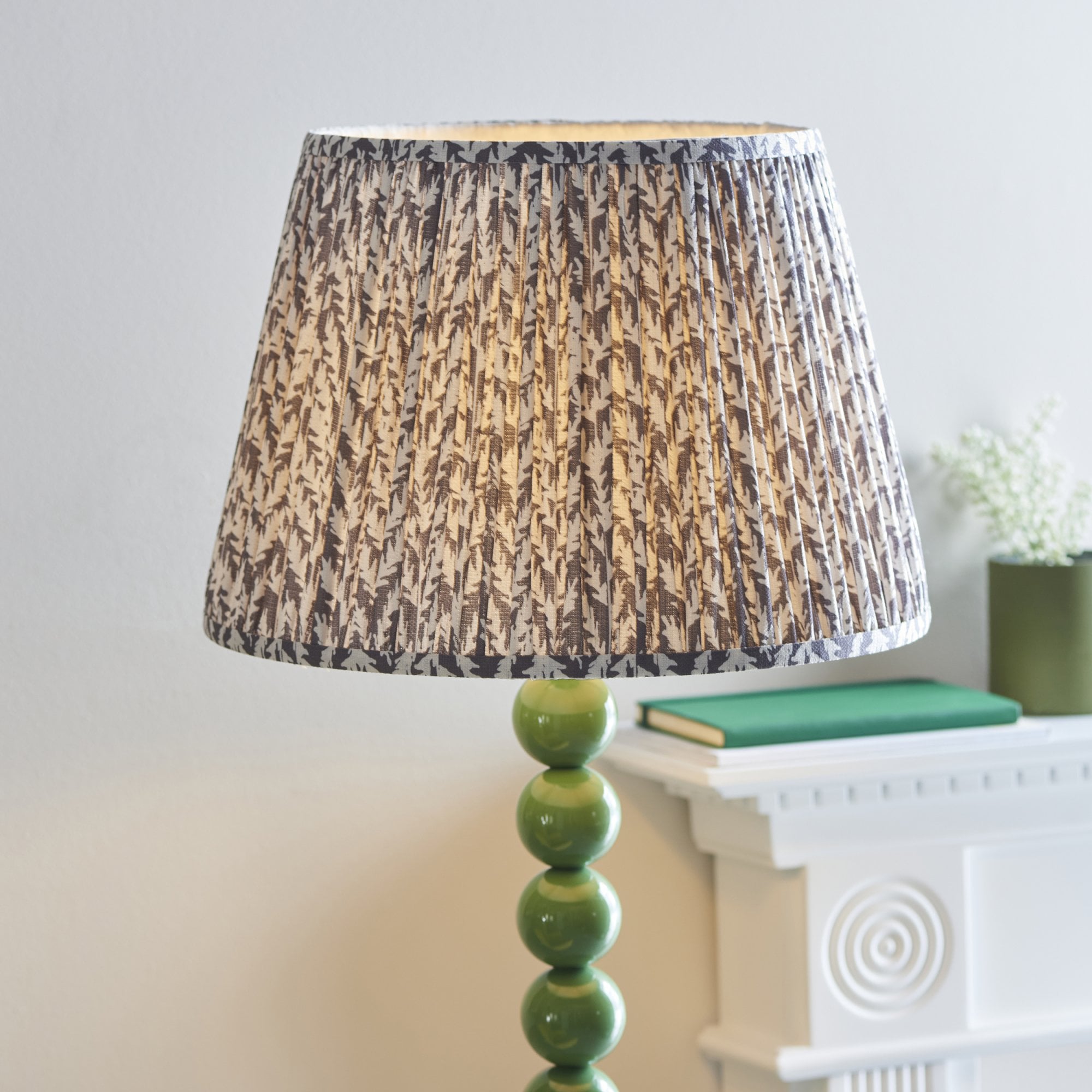 Endon Higgledy Gloss Cotswold Green Floor Lamp & Leaf 40cm Pearl Grey Shade