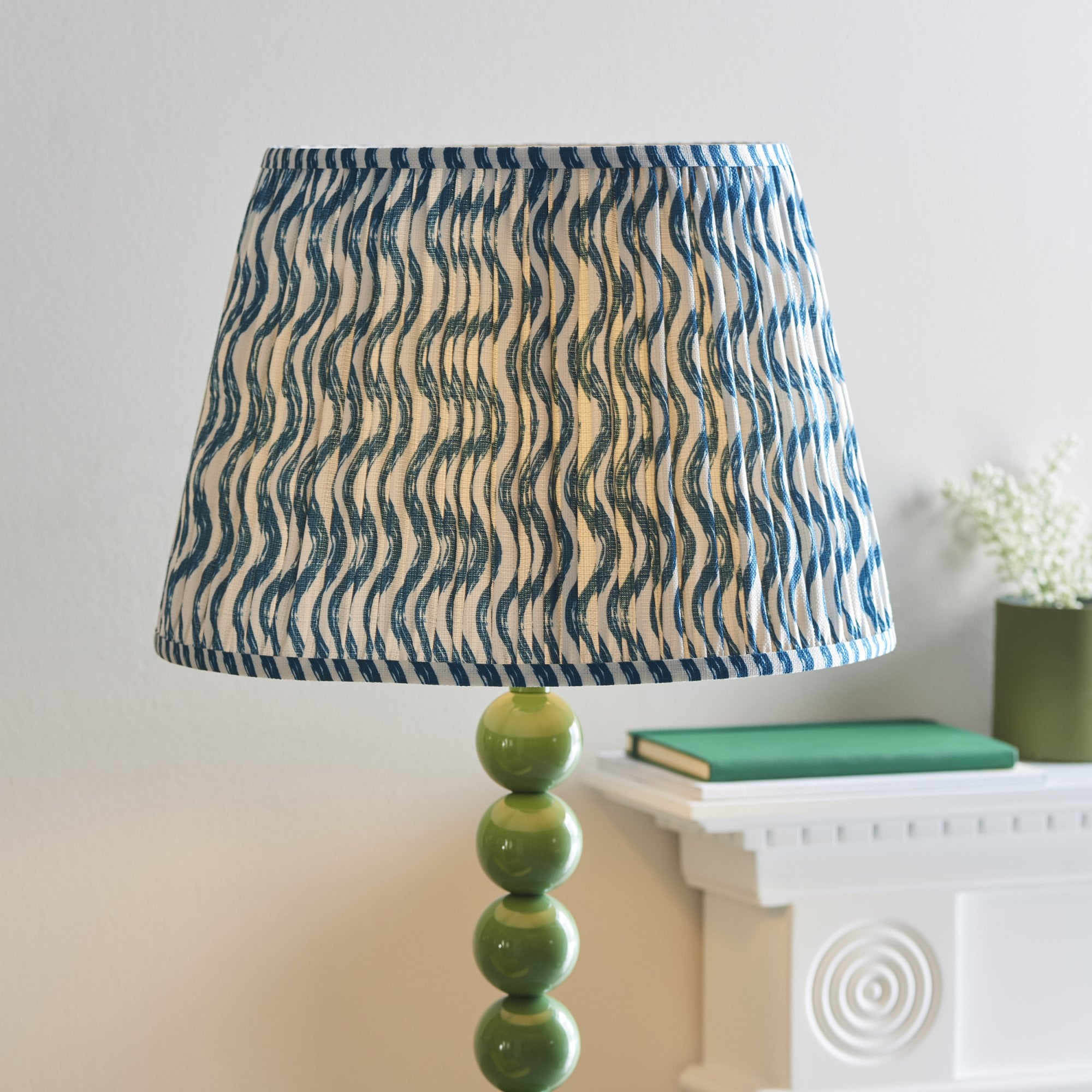 Endon Higgledy Gloss Cotswold Green Floor Lamp & Ripple 40cm Marlin Blue Shade