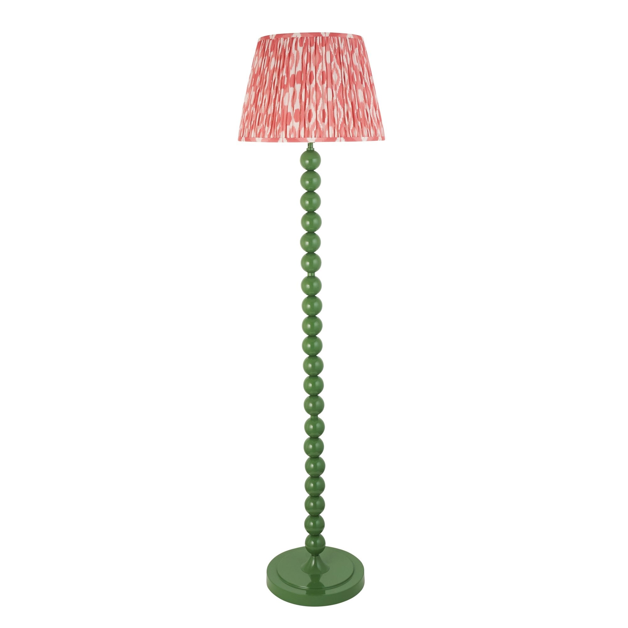 Endon Higgledy Gloss Cotswold Green Floor Lamp & Ikat 40cm Coral Pink Shade