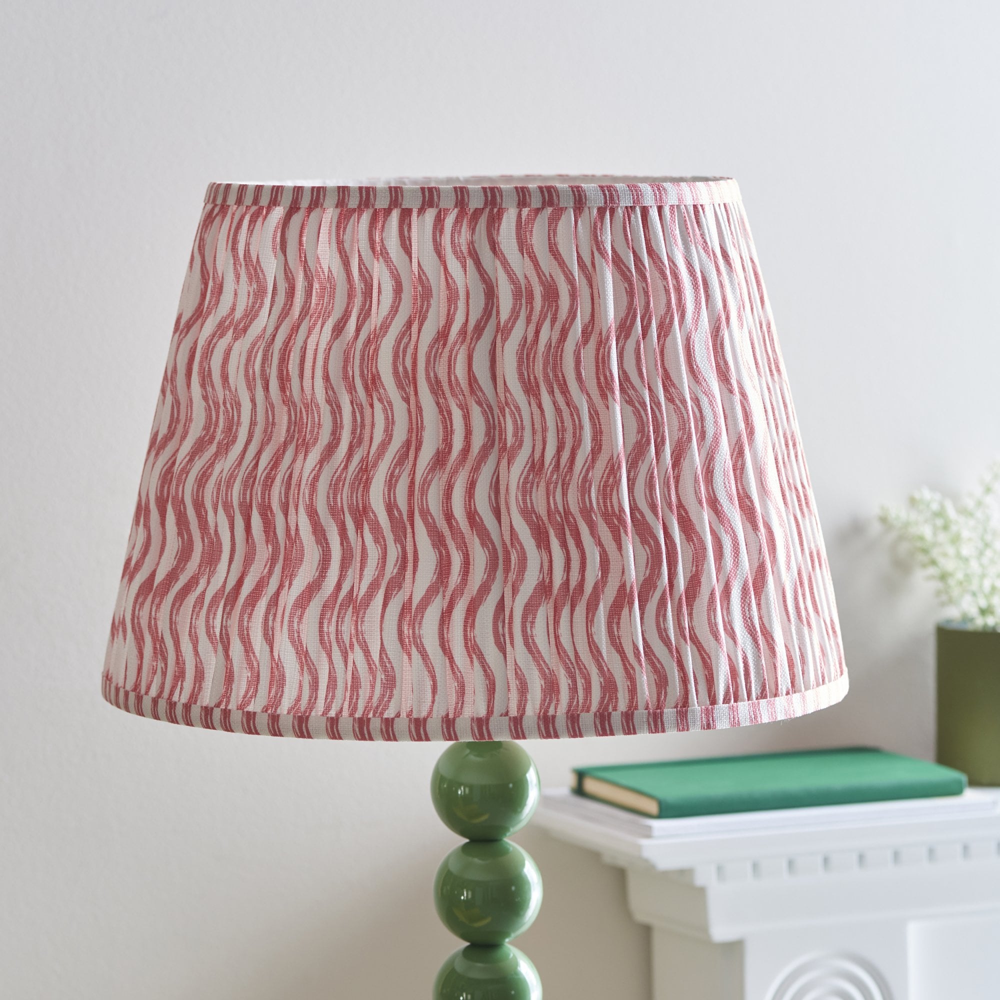 Endon Higgledy Gloss Cotswold Green Floor Lamp & Ripple 40cm Coral Pink Shade