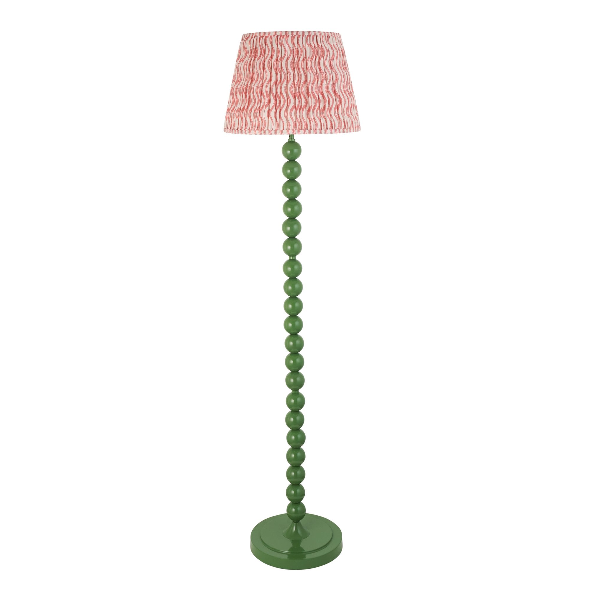 Endon Higgledy Gloss Cotswold Green Floor Lamp & Ripple 40cm Coral Pink Shade