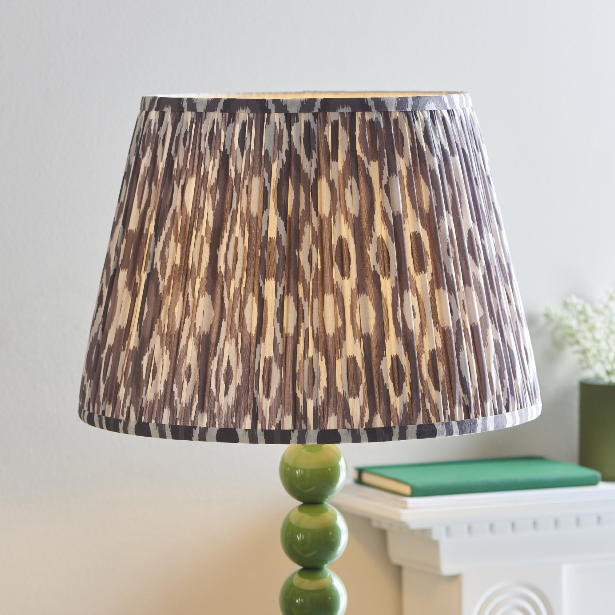 Endon Higgledy Gloss Cotswold Green Floor Lamp & Ikat 40cm Pearl Grey Shade
