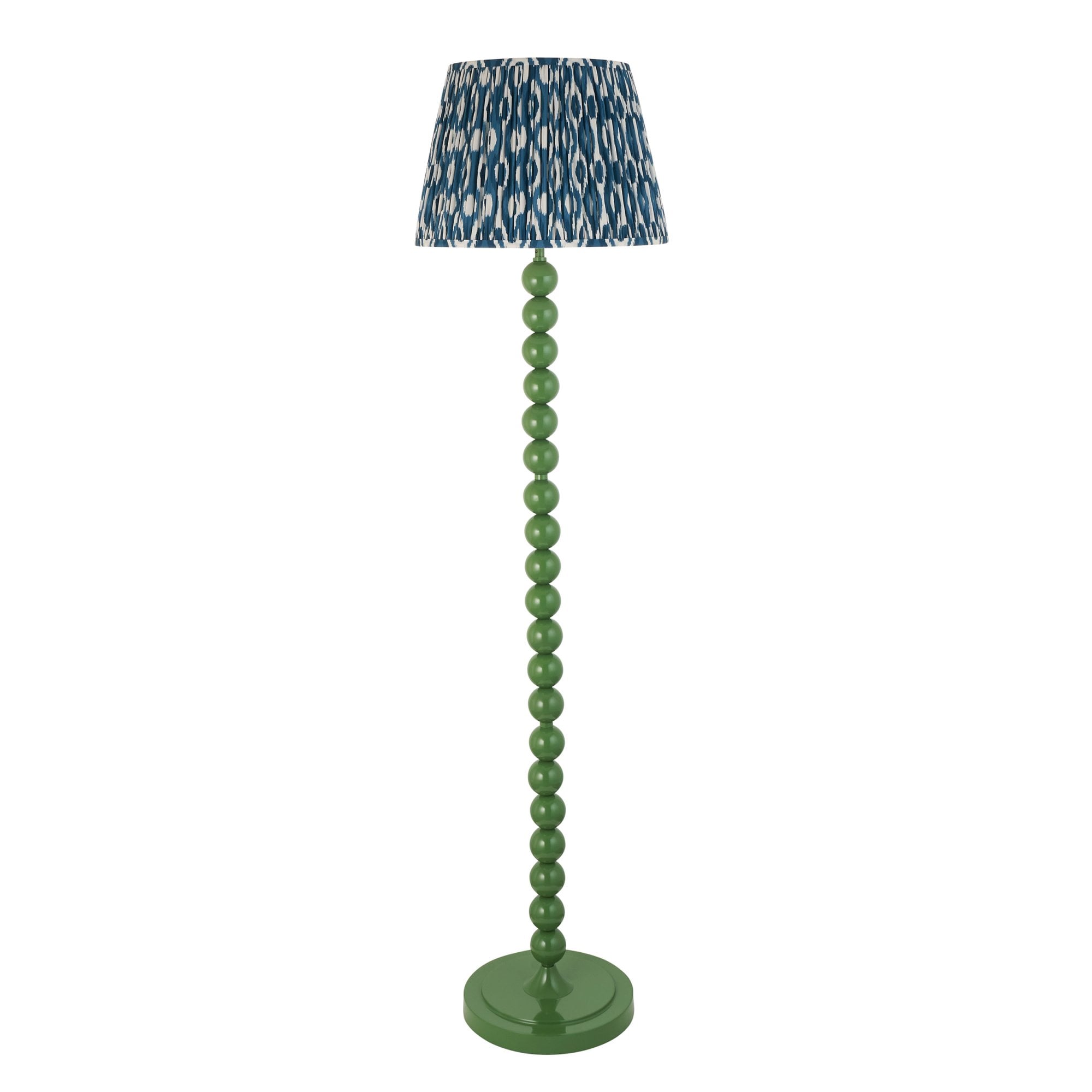 Endon Higgledy Gloss Cotswold Green Floor Lamp & Ikat 40cm Marlin Blue Shade