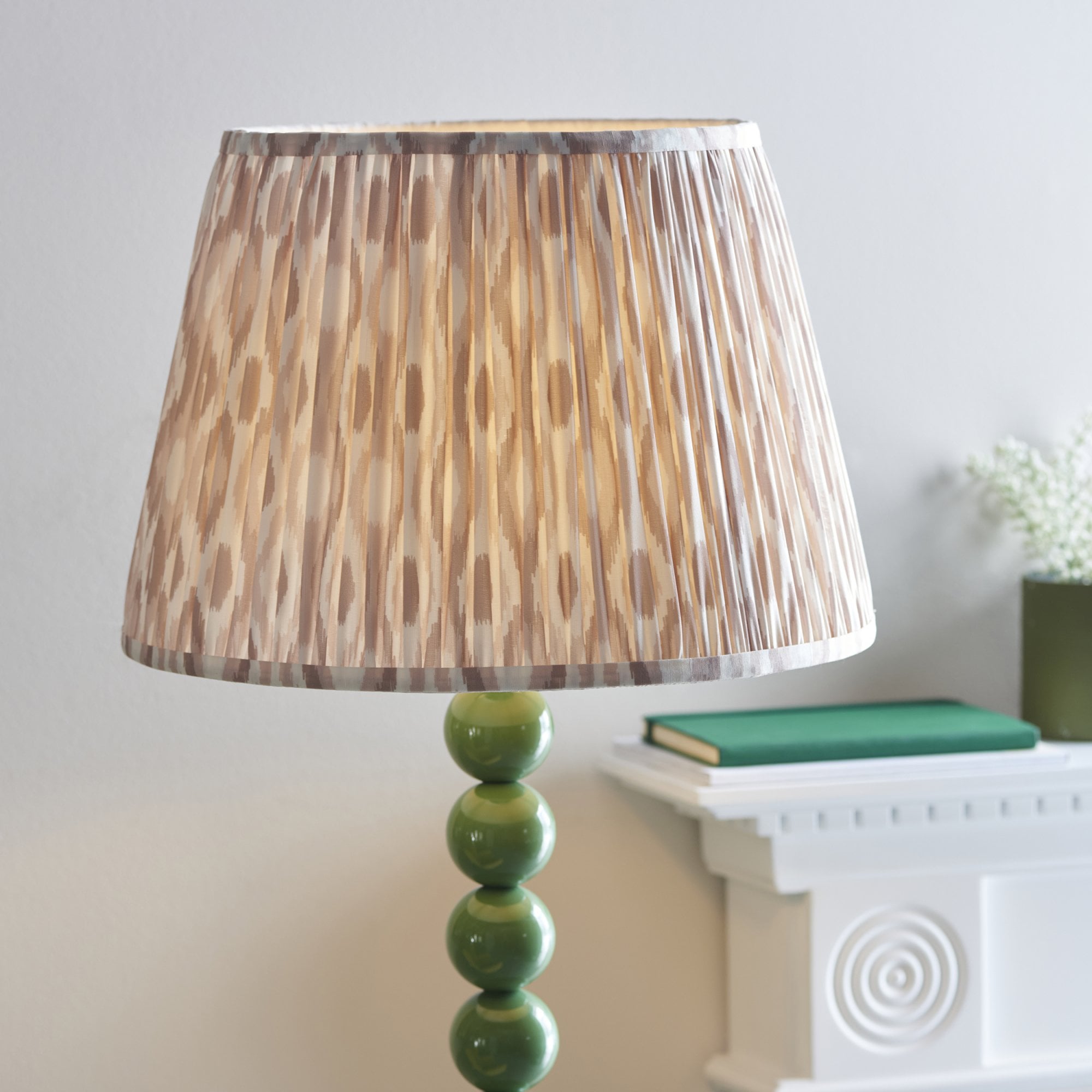 Endon Higgledy Gloss Cotswold Green Floor Lamp & Ikat 40cm Neutral Shade