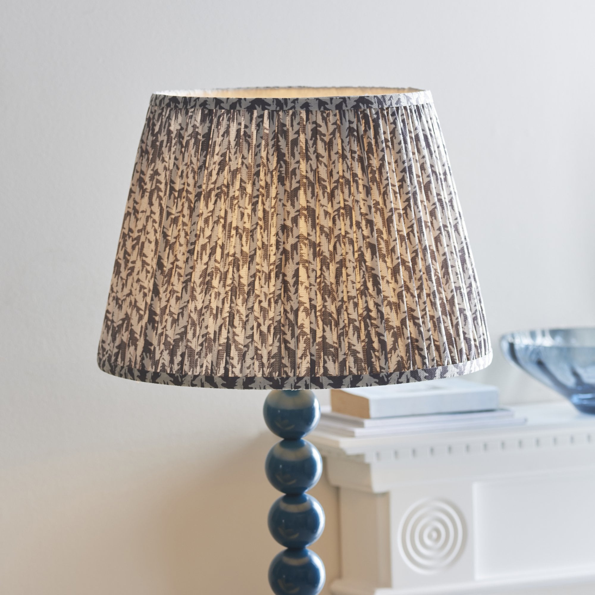 Endon Higgledy Gloss Marlin Blue Floor Lamp & Leaf 40cm Pearl Grey Shade