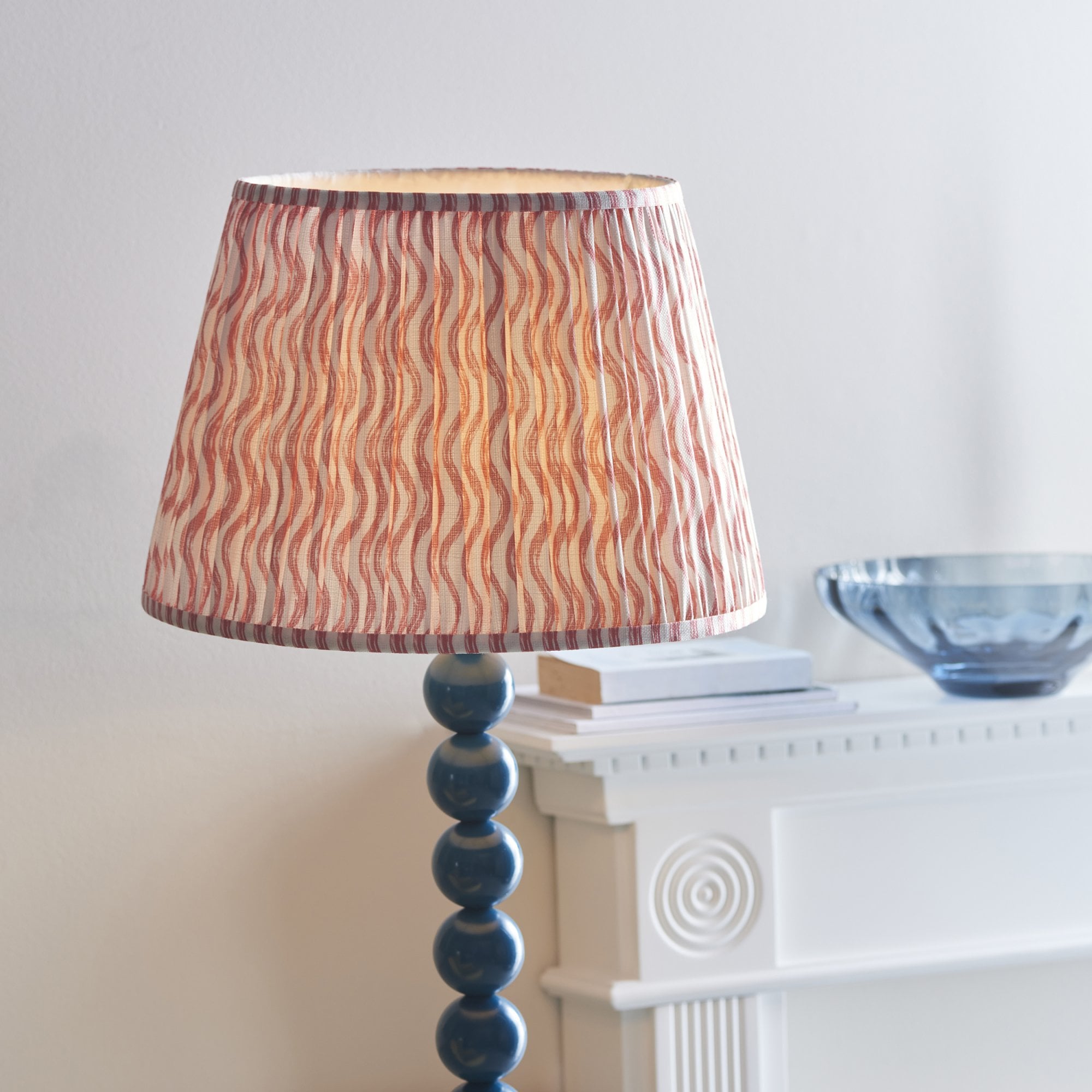 Endon Higgledy Gloss Marlin Blue Floor Lamp & Ripple 40cm Coral Pink Shade