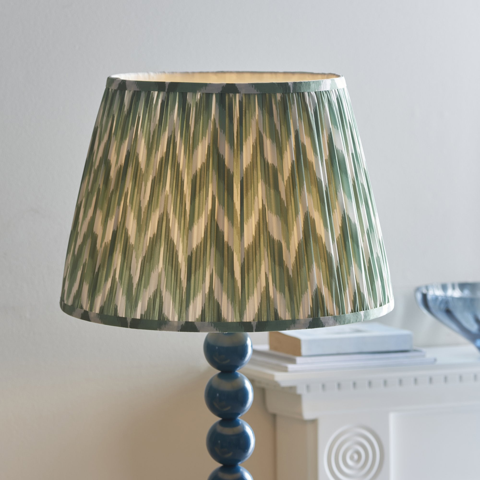 Endon Higgledy Gloss Marlin Blue Floor Lamp & Zigzag 40cm Cotswold Green Shade
