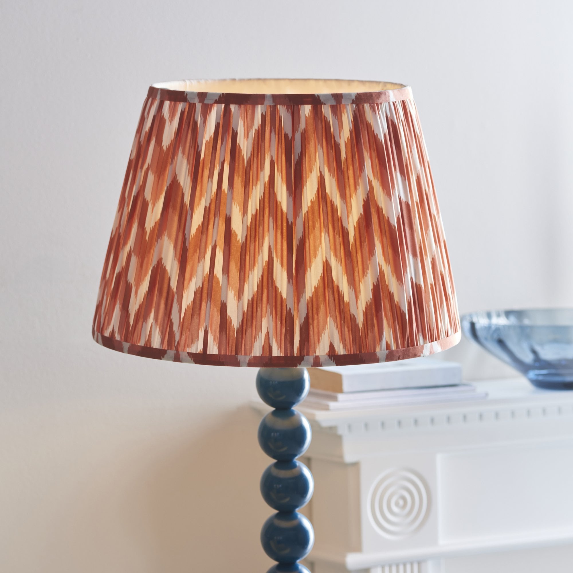 Endon Higgledy Gloss Marlin Blue Floor Lamp & Zigzag 40cm Apricot Orange Shade