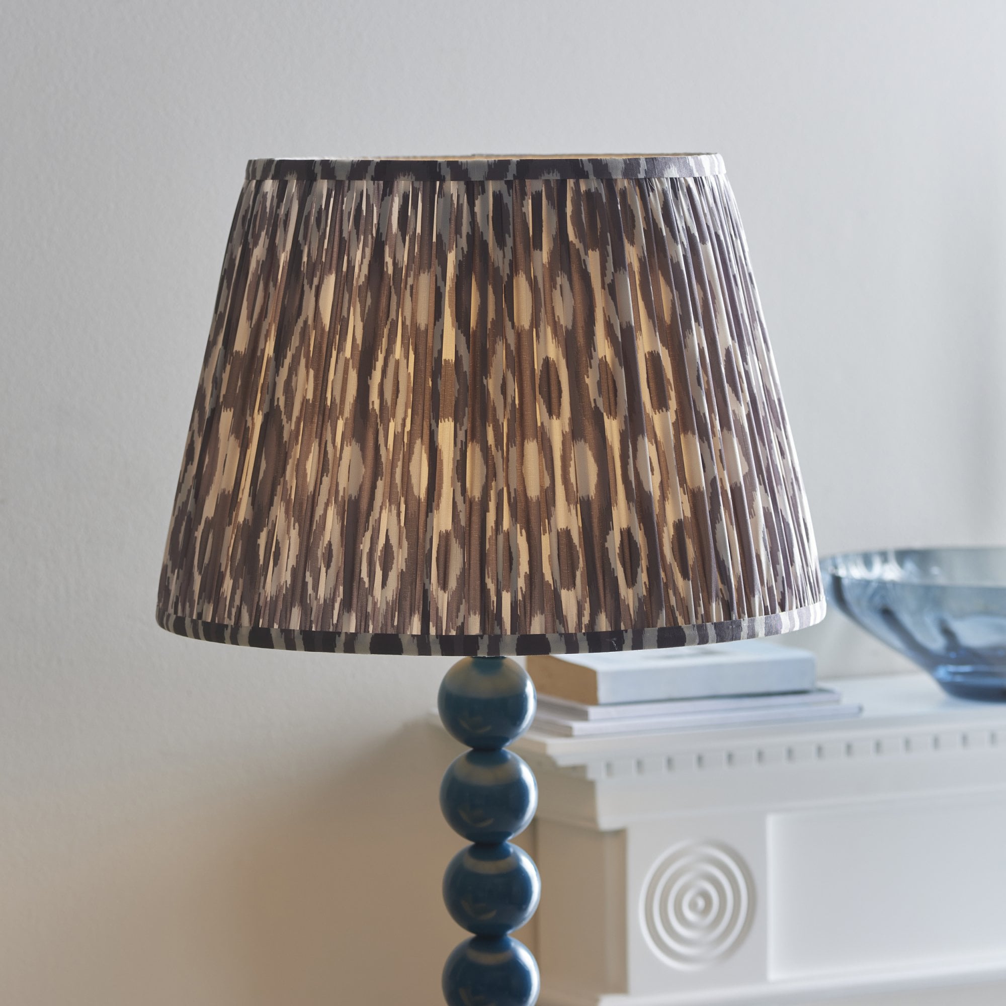 Endon Higgledy Gloss Marlin Blue Floor Lamp & Ikat 40cm Pearl Grey Shade
