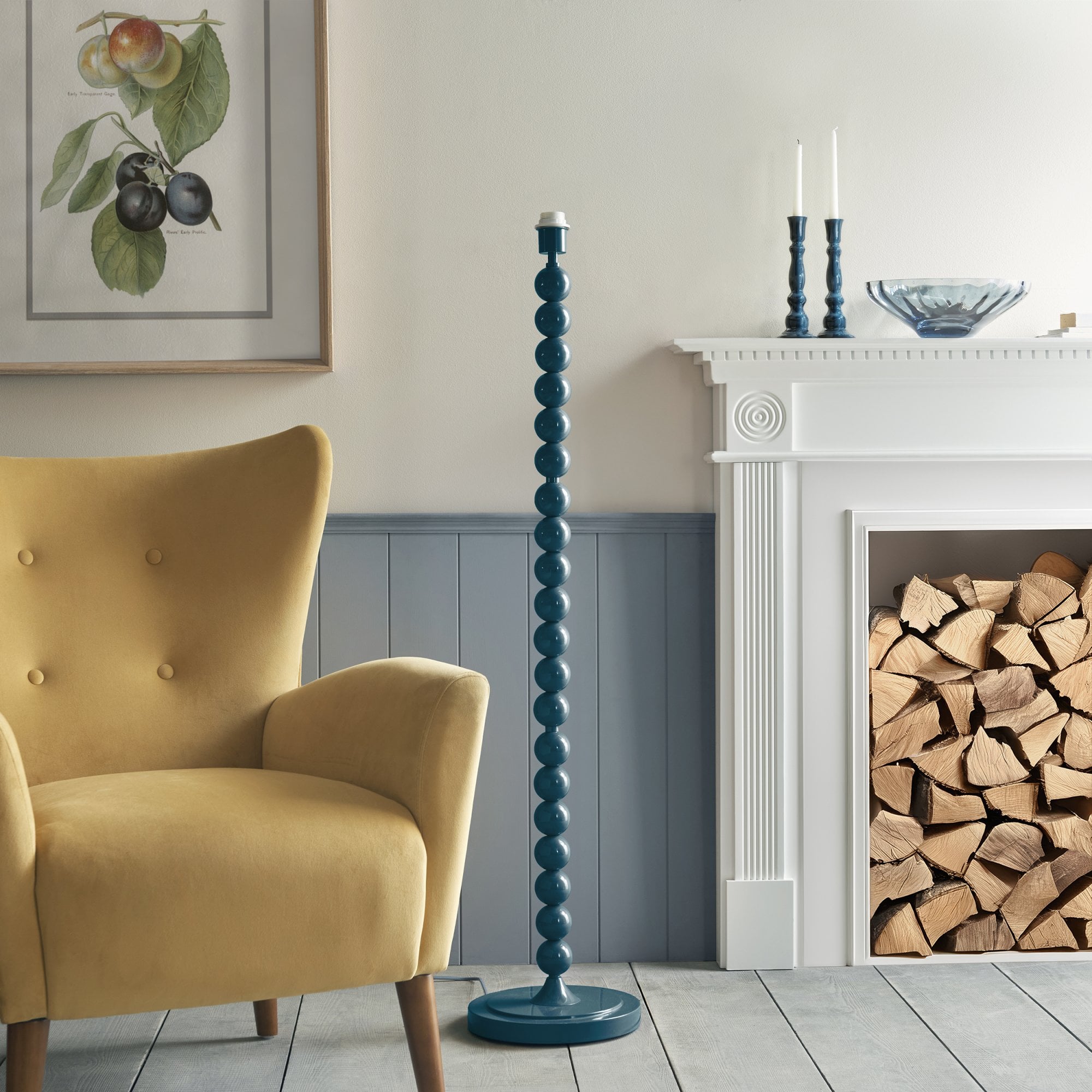 Endon Higgledy Gloss Marlin Blue Floor Lamp & Ikat 40cm Marlin Blue Shade