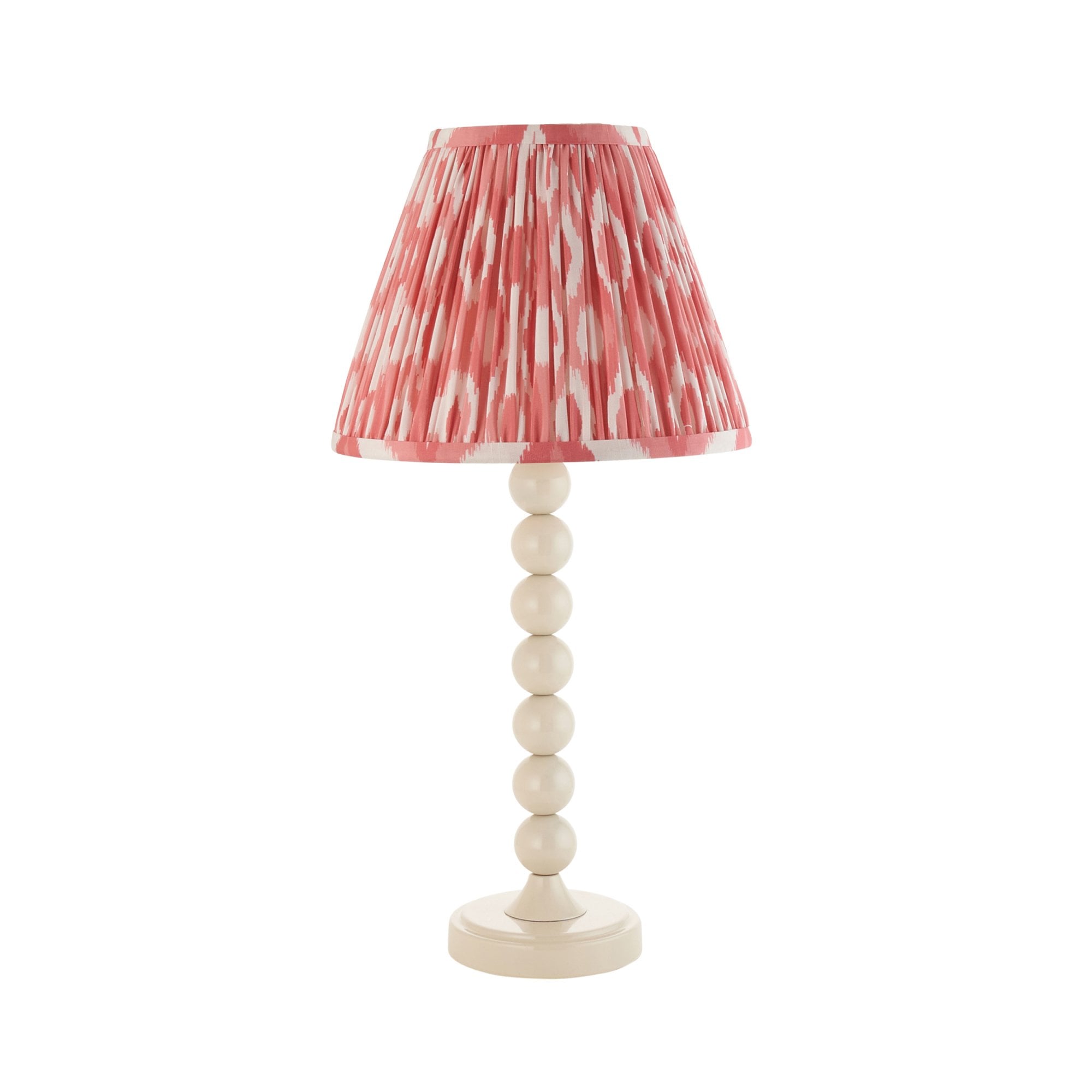 Endon Higgledy Gloss Almond White Table Lamp & Ikat 25cm Coral Pink Shade