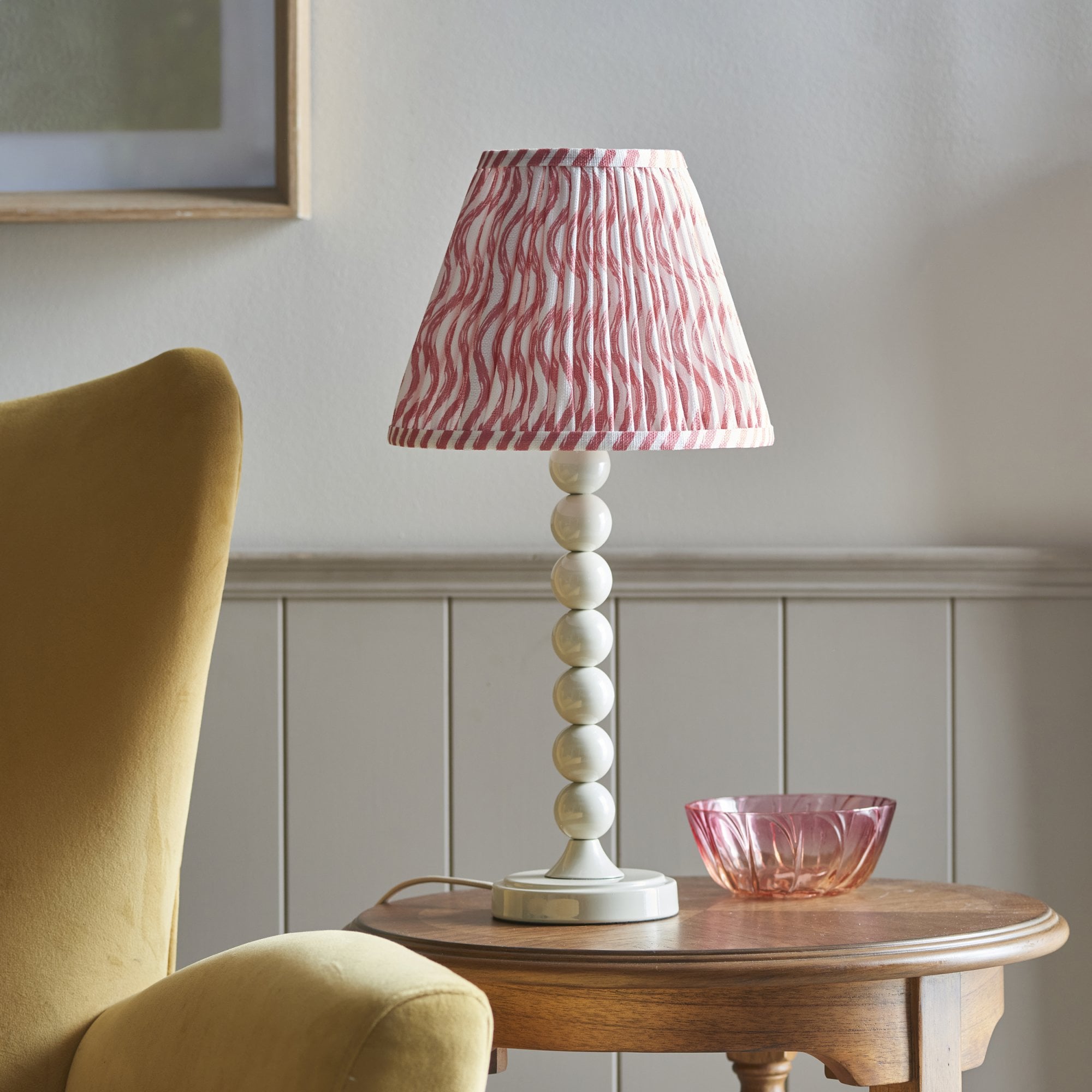 Endon Higgledy Gloss Almond White Table Lamp & Ripple 25cm Coral Pink Shade