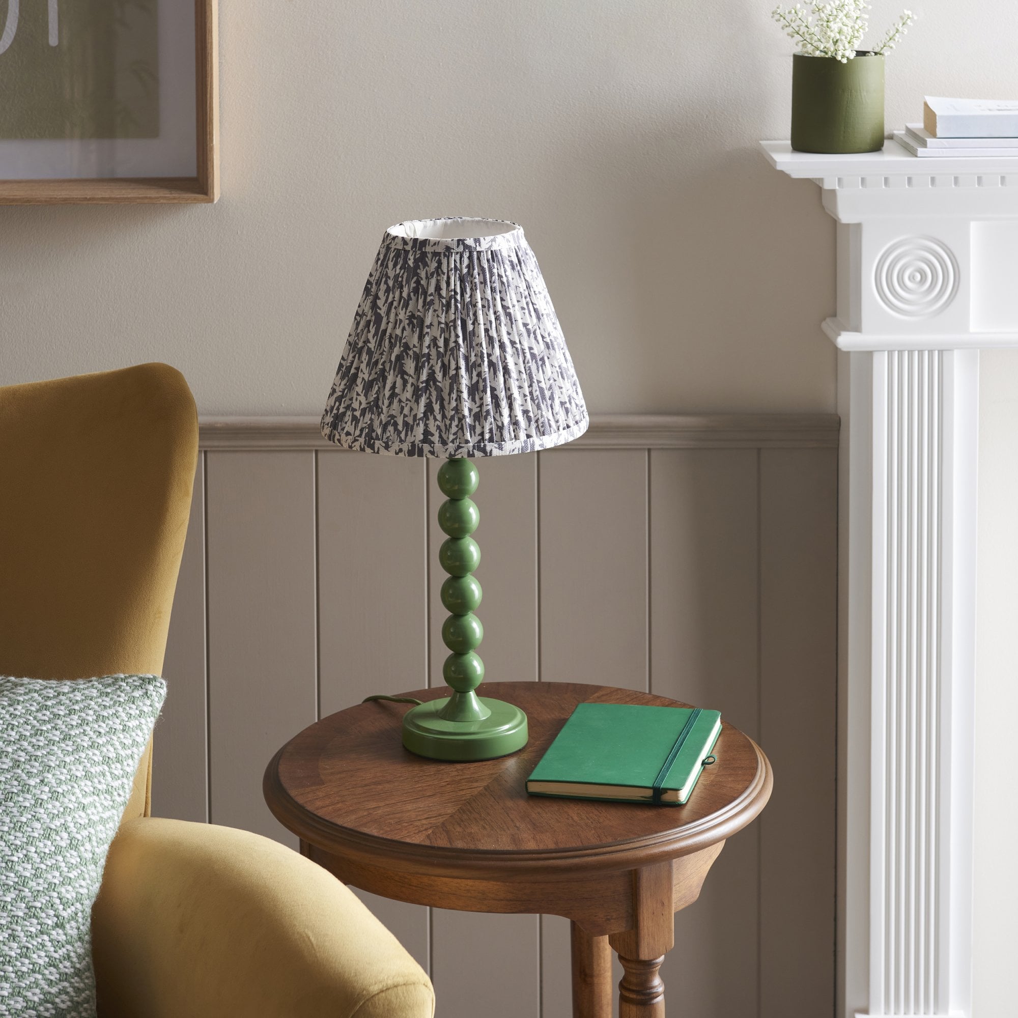 Endon Higgledy Gloss Cotswold Green Table Lamp & Leaf 25cm Pearl Grey Shade