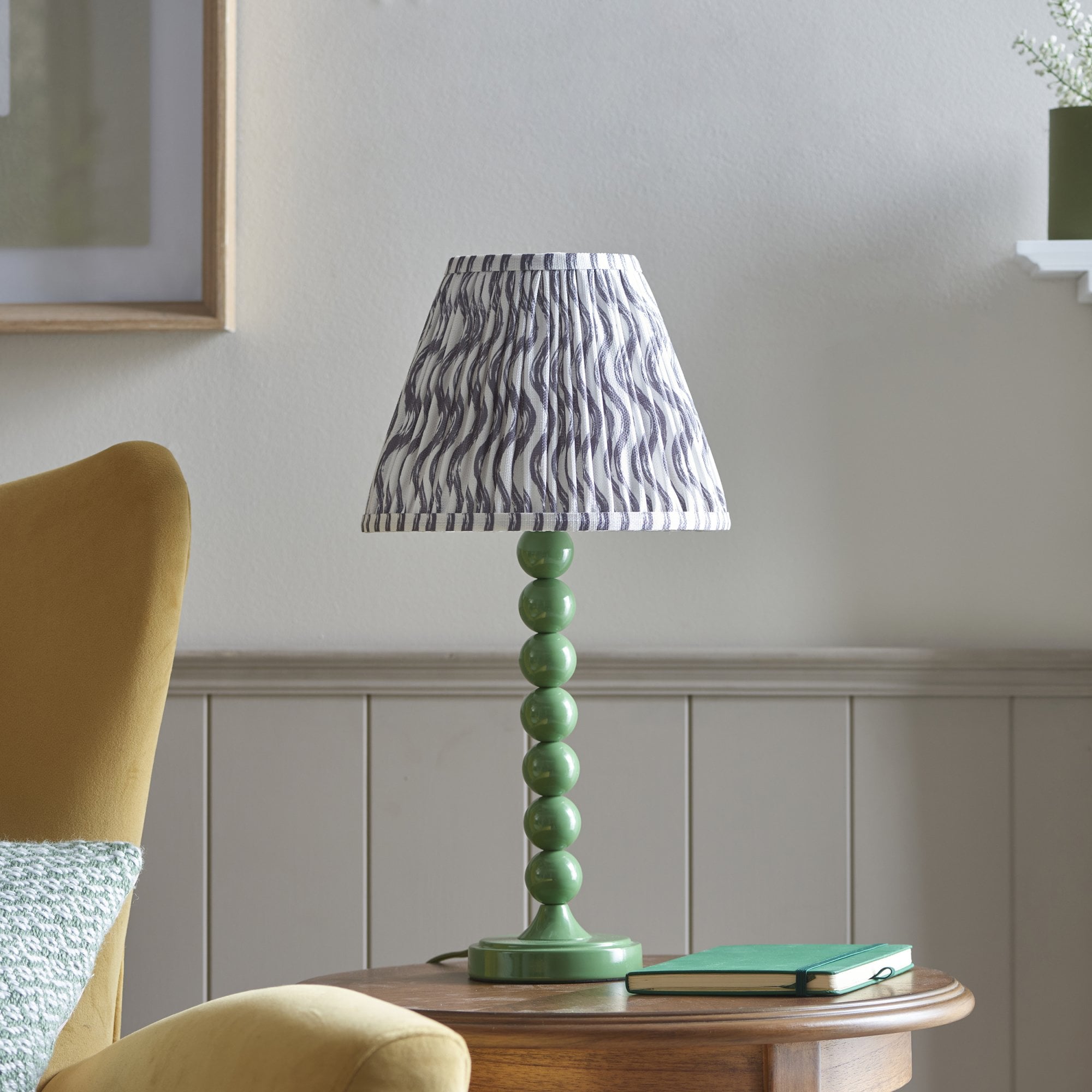 Endon Higgledy Gloss Cotswold Green Table Lamp & Ripple 25cm Pearl Grey Shade