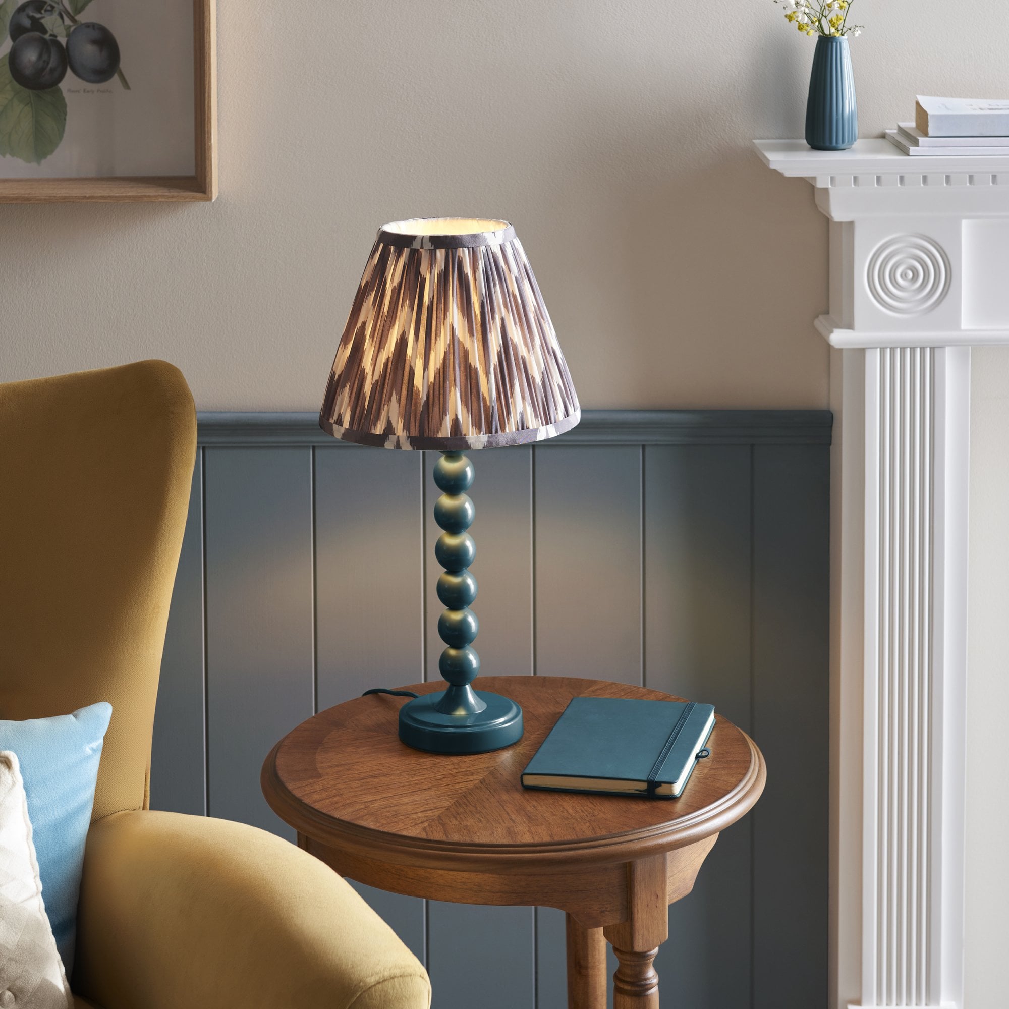 Endon Higgledy Gloss Marlin Blue Table Lamp & Zigzag 25cm Pearl Grey Shade