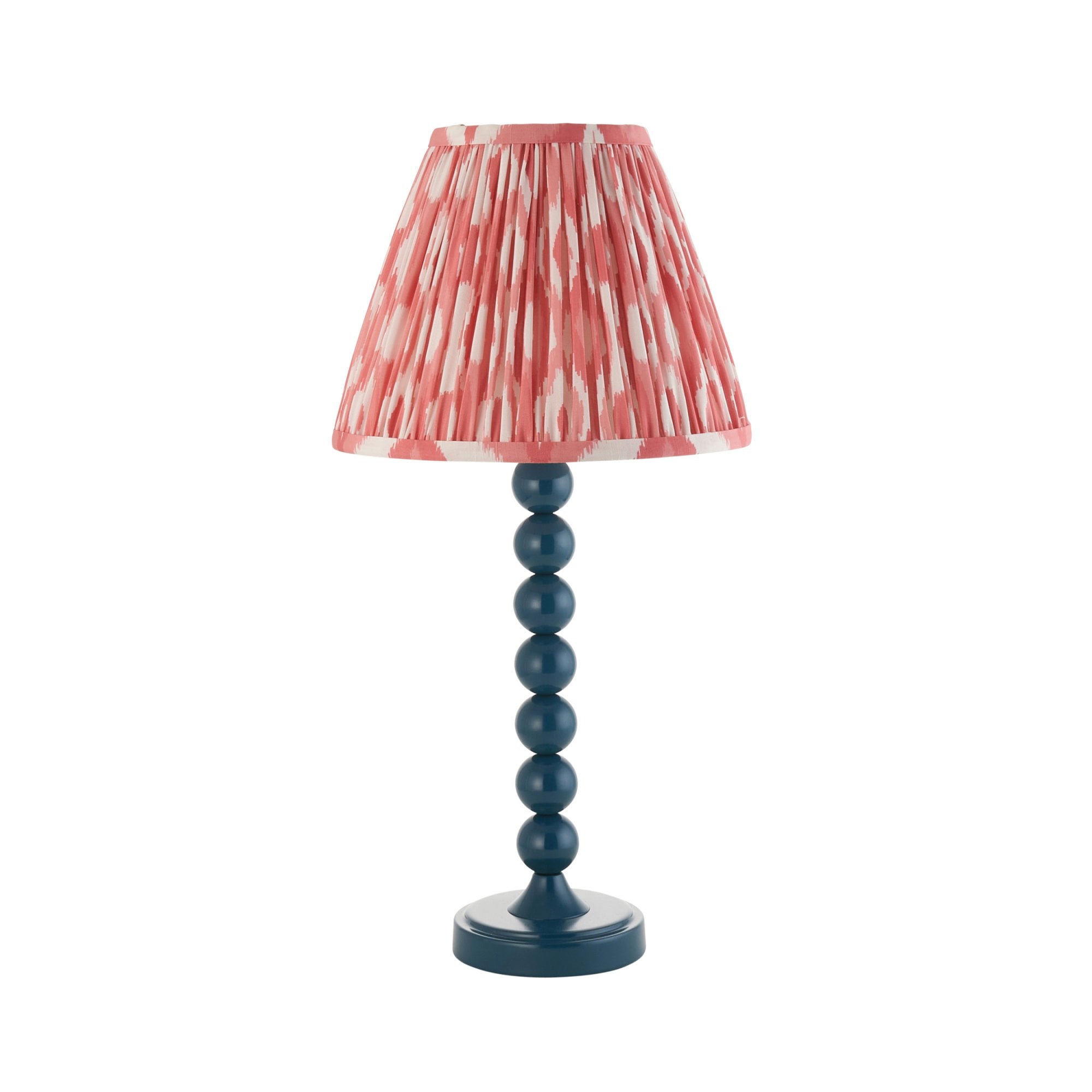 Endon Higgledy Gloss Marlin Blue Table Lamp & Ikat 25cm Coral Pink Shade