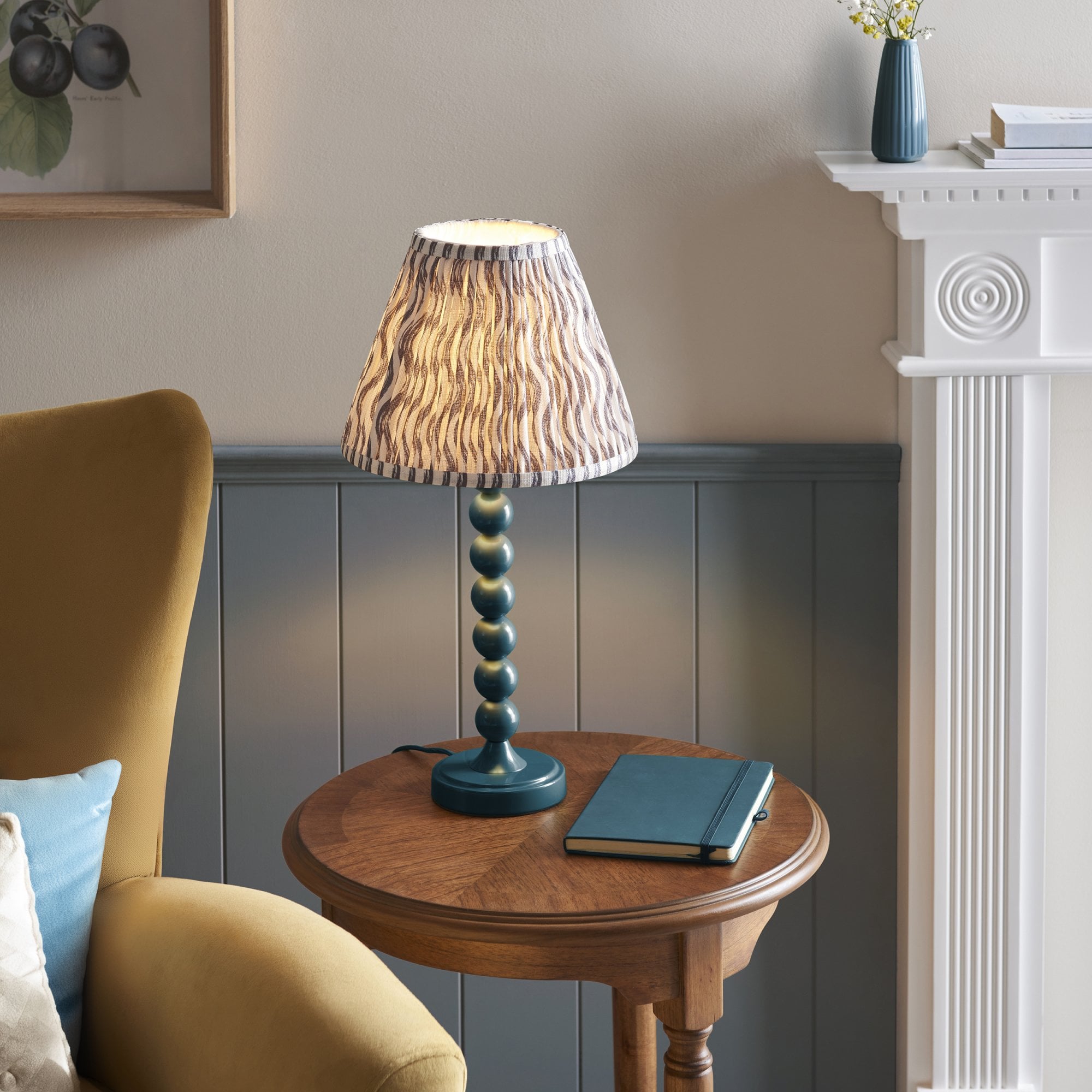 Endon Higgledy Gloss Marlin Blue Table Lamp & Ripple 25cm Pearl Grey Shade