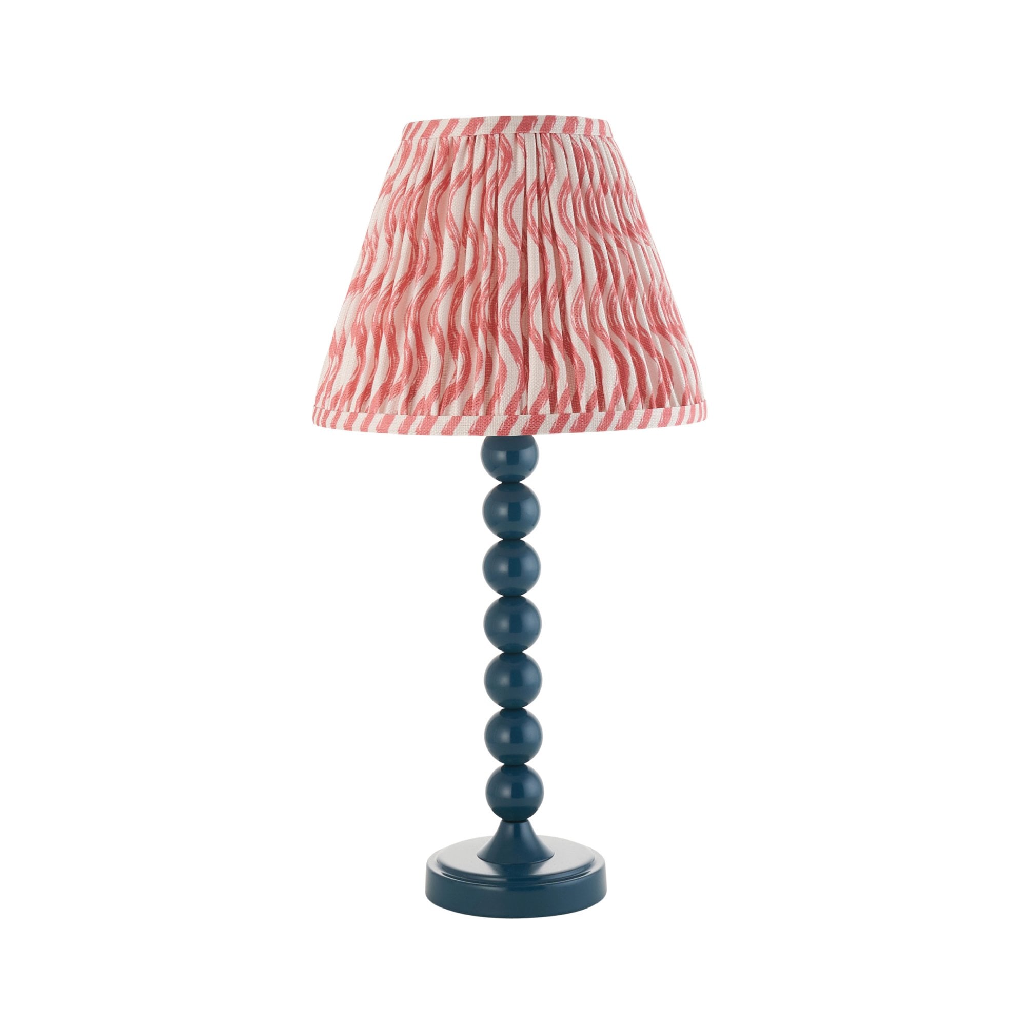 Endon Higgledy Gloss Marlin Blue Table Lamp & Ripple 25cm Coral Pink Shade