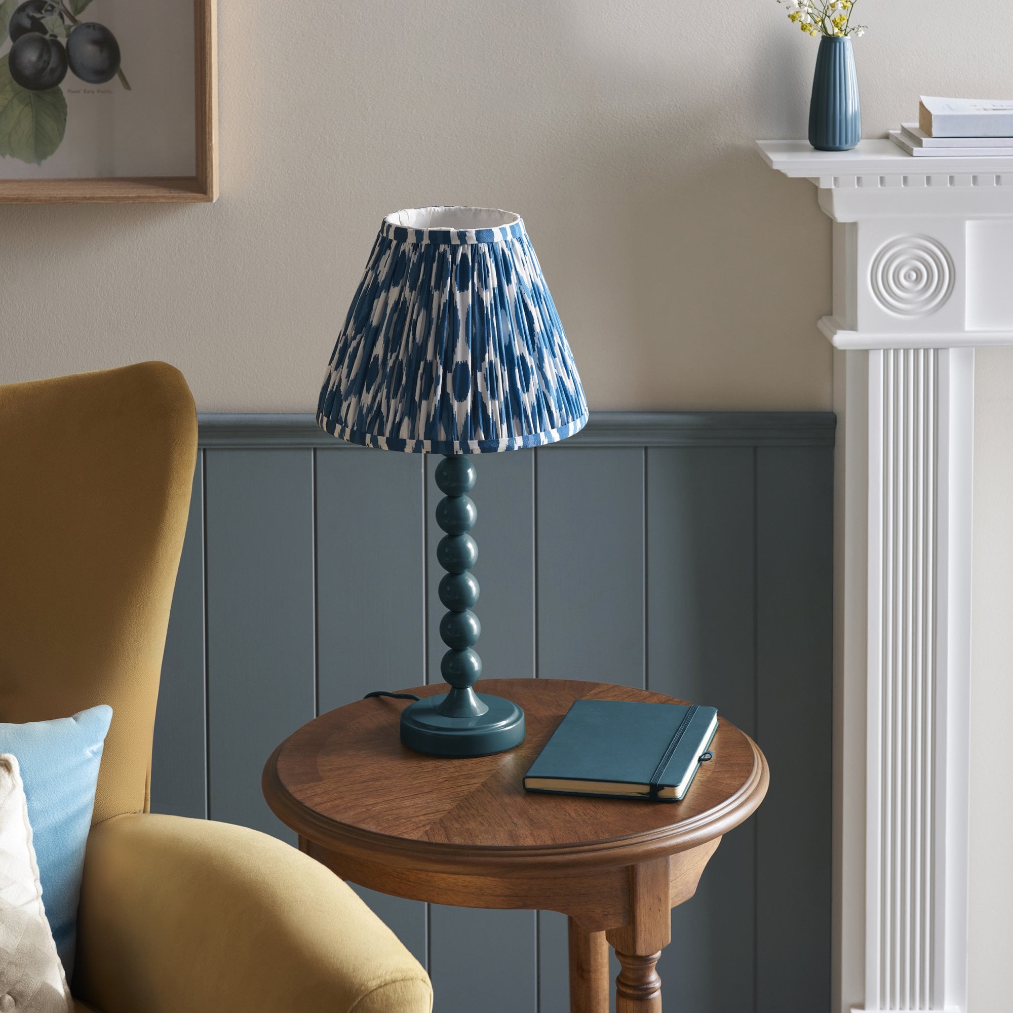 Endon Higgledy Gloss Marlin Blue Table Lamp & Ikat 25cm Marlin Blue Shade
