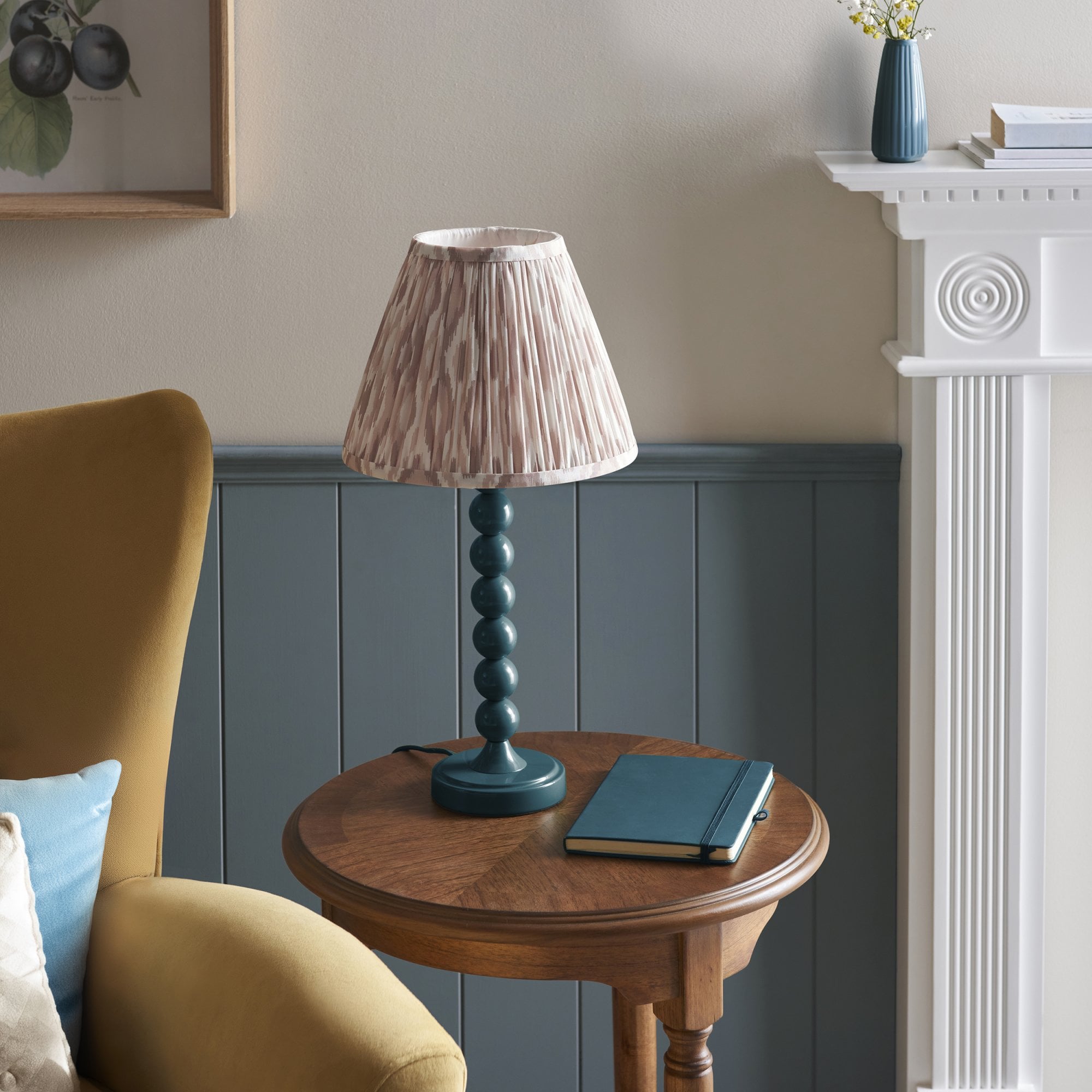 Endon Higgledy Gloss Marlin Blue Table Lamp & Ikat 25cm Neutral Shade