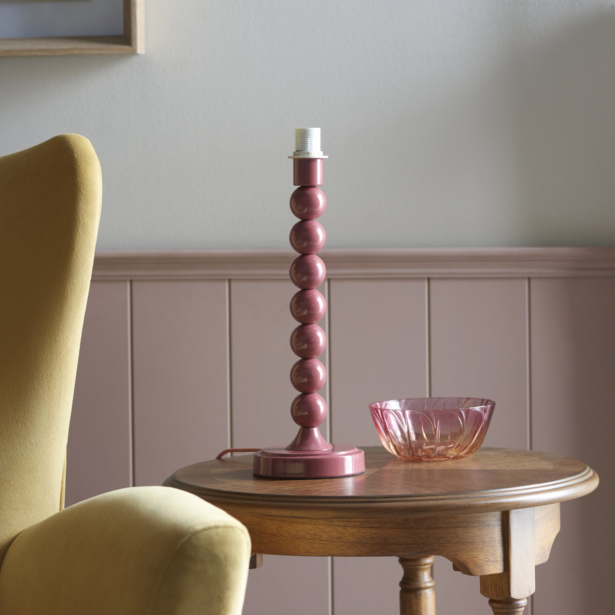 Endon Higgledy Gloss Pink Clay Table Lamp & Zigzag 25cm Pearl Grey Shade