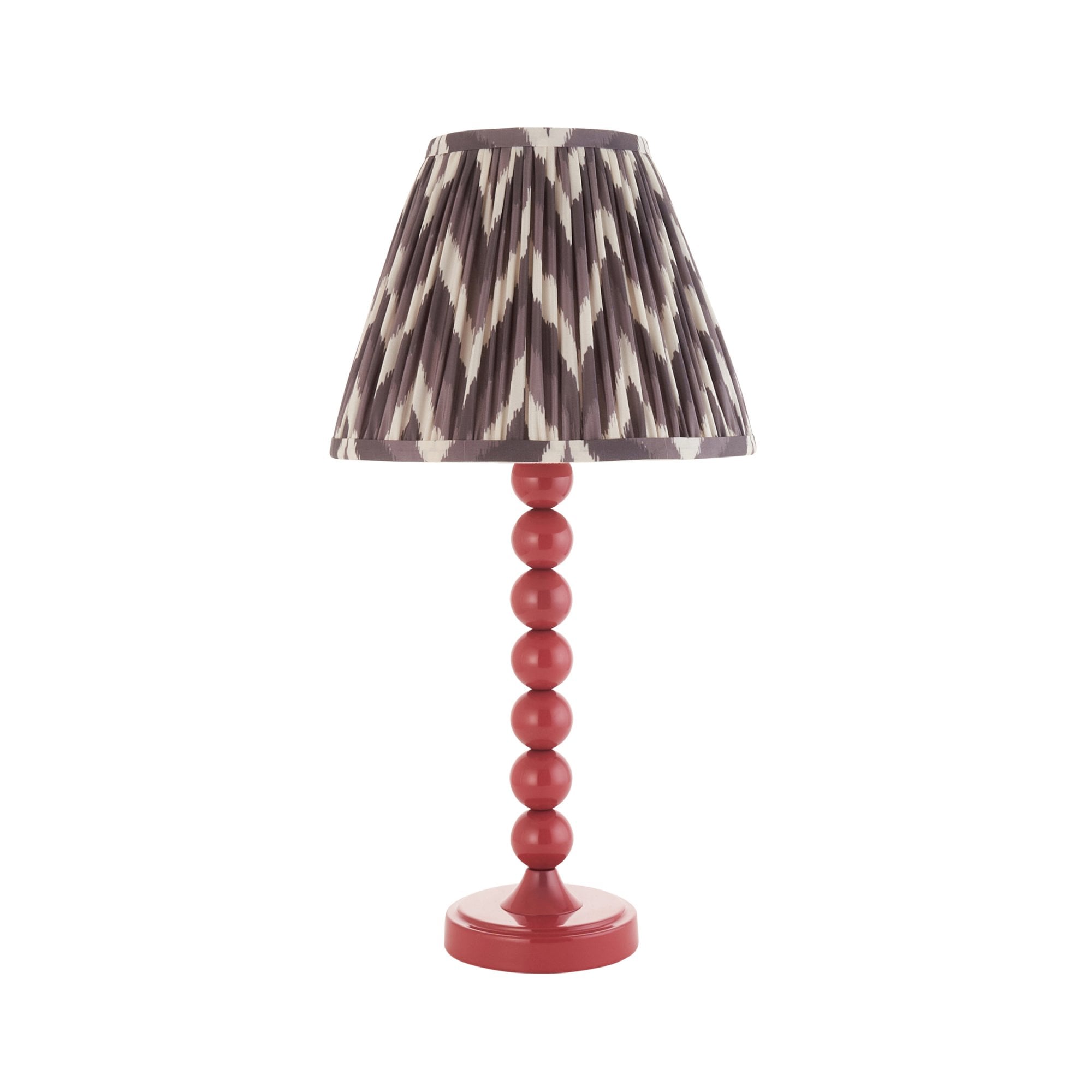 Endon Higgledy Gloss Pink Clay Table Lamp & Zigzag 25cm Pearl Grey Shade