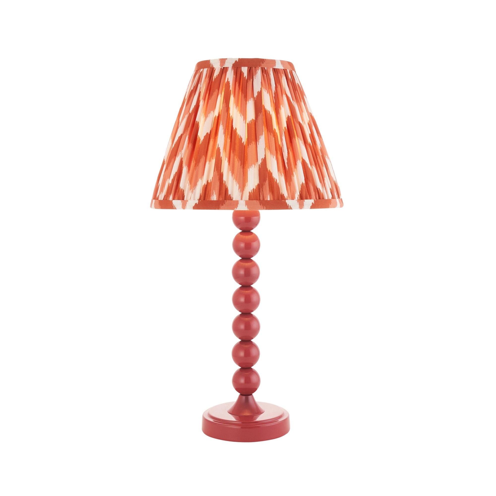 Endon Higgledy Gloss Pink Clay Table Lamp & Zigzag 25cm Apricot Orange Shade