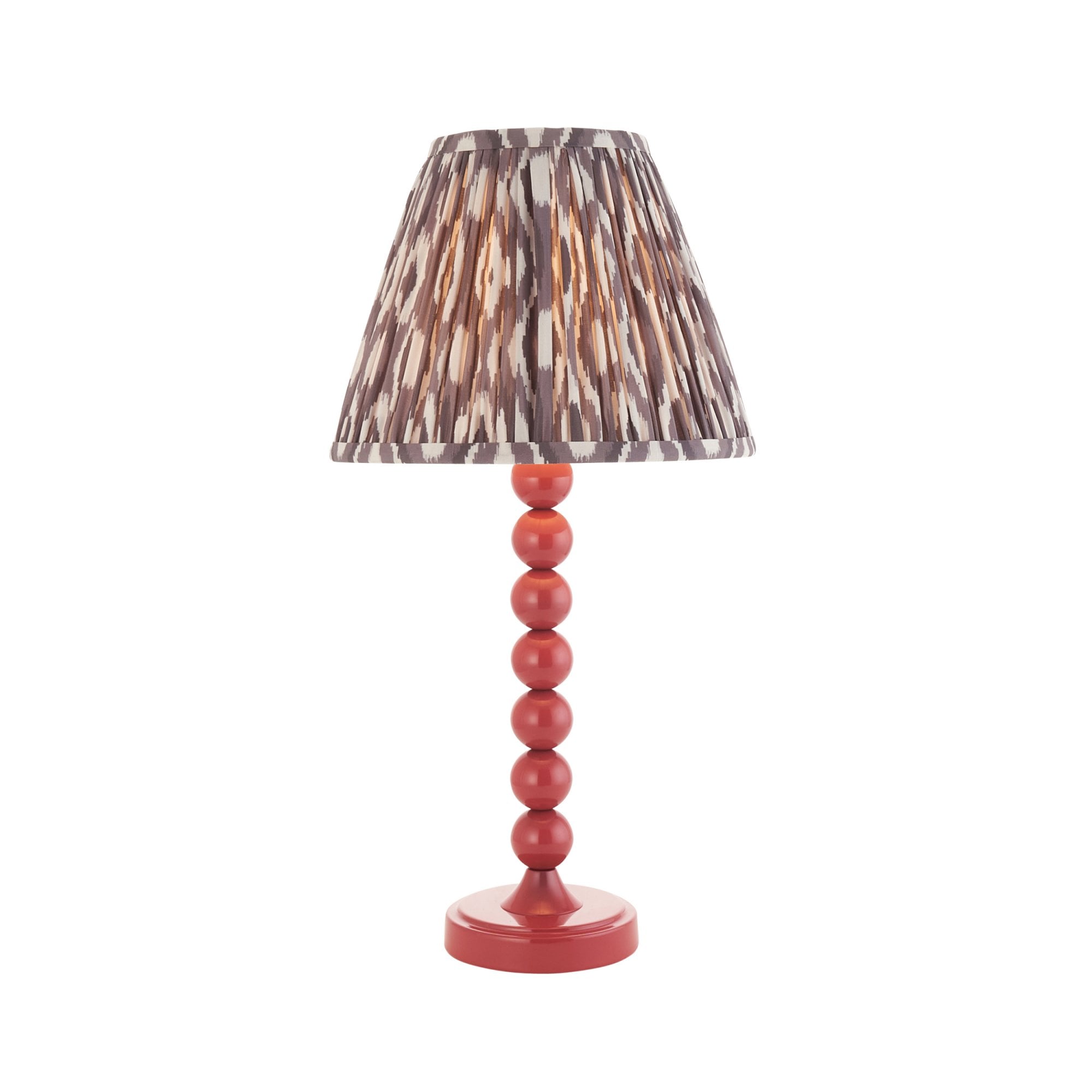 Endon Higgledy Gloss Pink Clay Table Lamp & Ikat 25cm Pearl Grey Shade