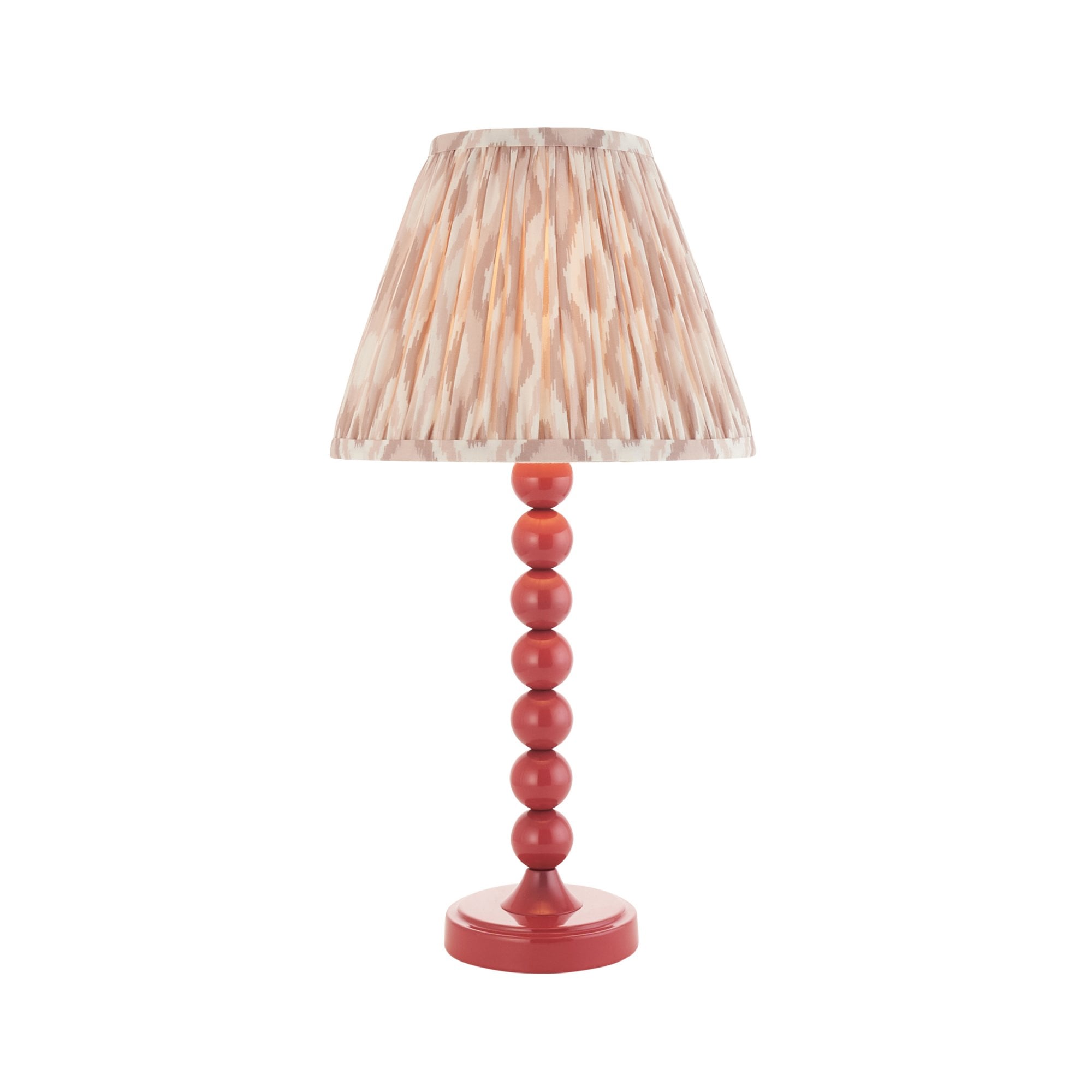 Endon Higgledy Gloss Pink Clay Table Lamp & Ikat 25cm Neutral Shade