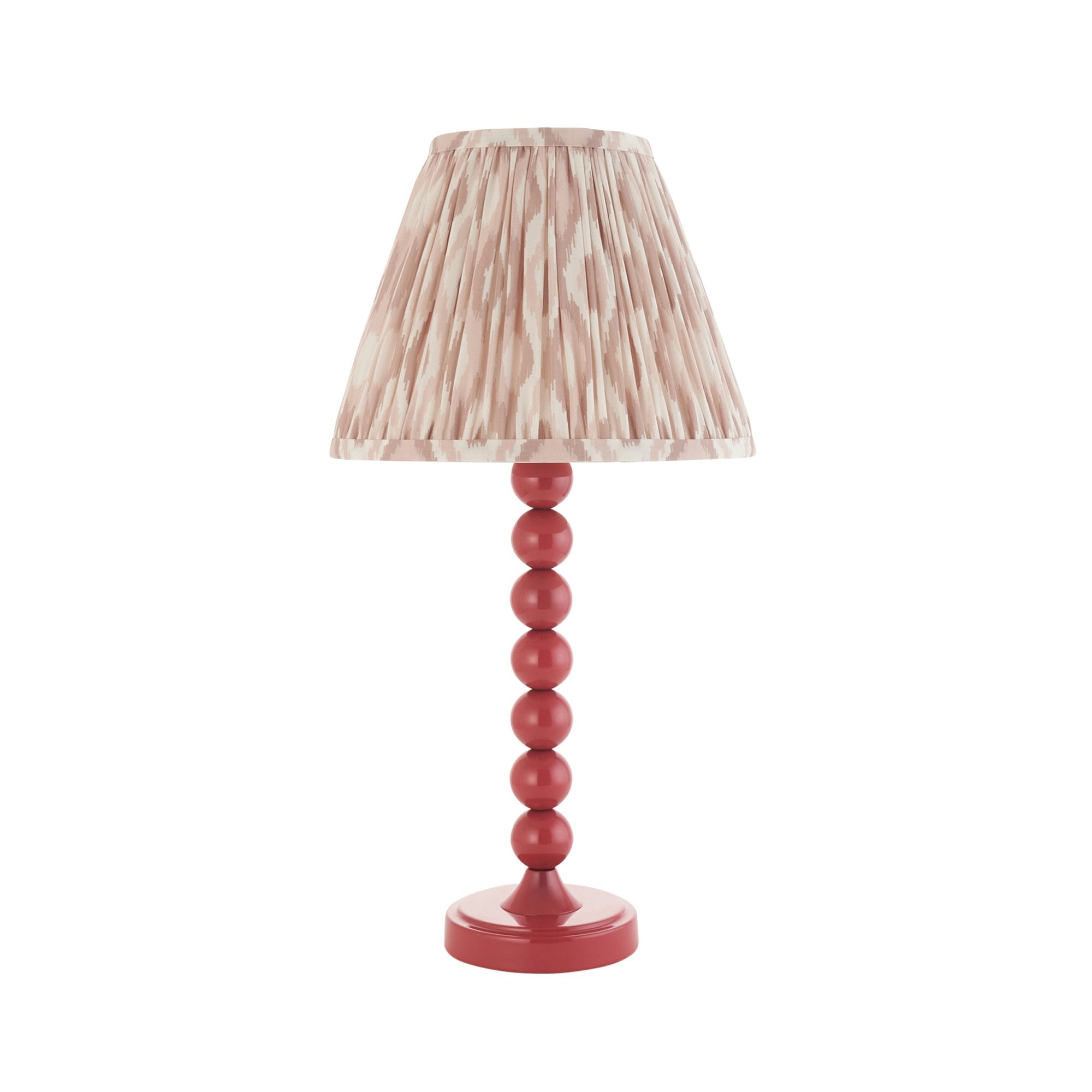 Endon Higgledy Gloss Pink Clay Table Lamp & Ikat 25cm Neutral Shade